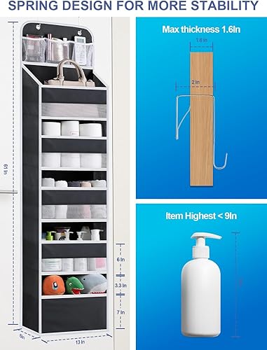 Miniatura 6 de Wakaye Organizador de 6 estantes sobre la puerta, almacenamiento colgante con 8 bolsillos de gran capacidad para despensa, guardería, baño,