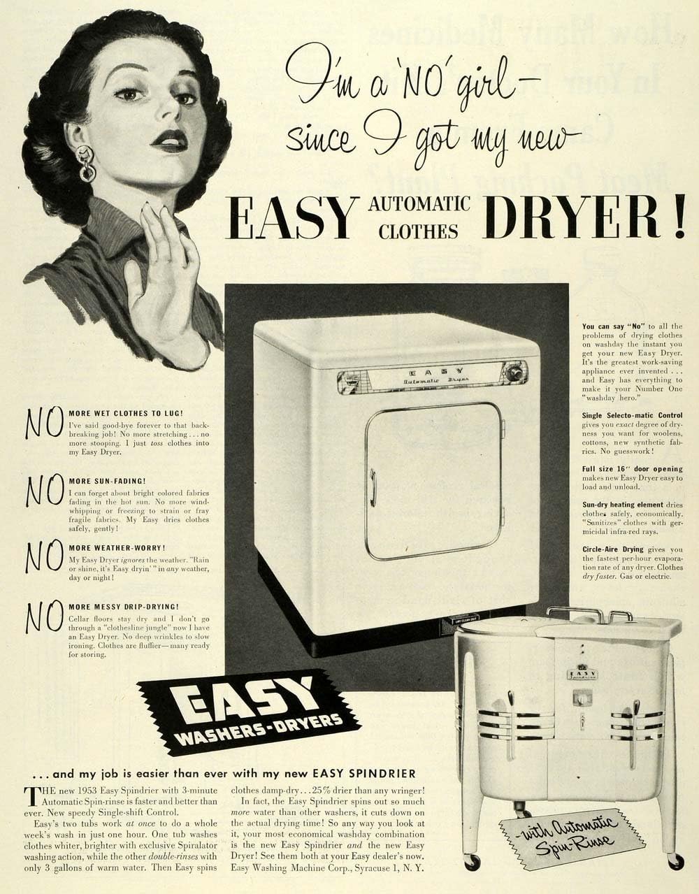 1953 Ad Easy Washing Machine Corp Syracuse Automatic