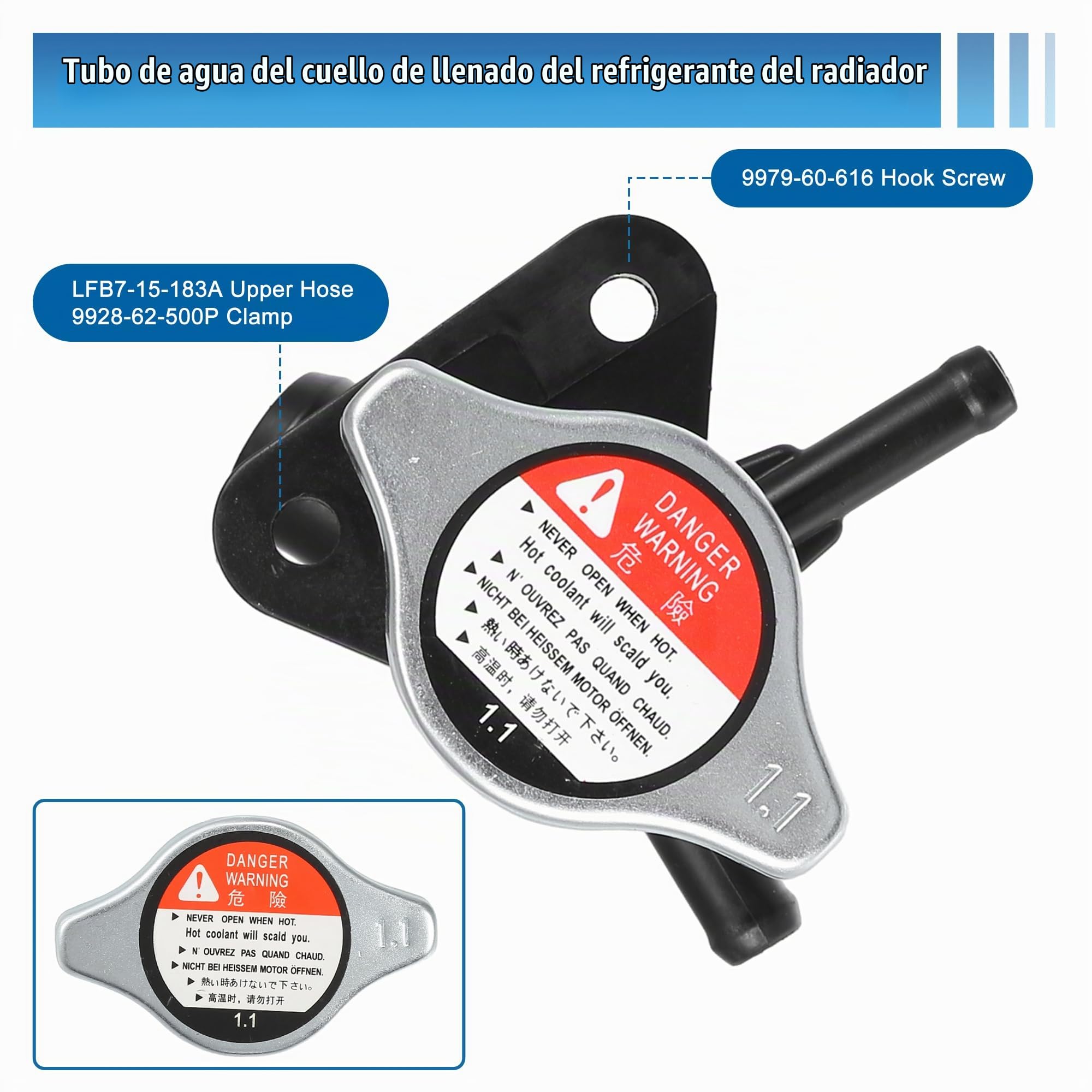 QUARKZMAN Tapa Del Radiador Del Motor Para Mazda 5 2.3L L4 06-10 1 Kit | Lfb71517Ya, Metal Y Plástico, Negro, Incluye 1 Tubo Y 1 Tapa, Resuelve Sobrecalentamiento