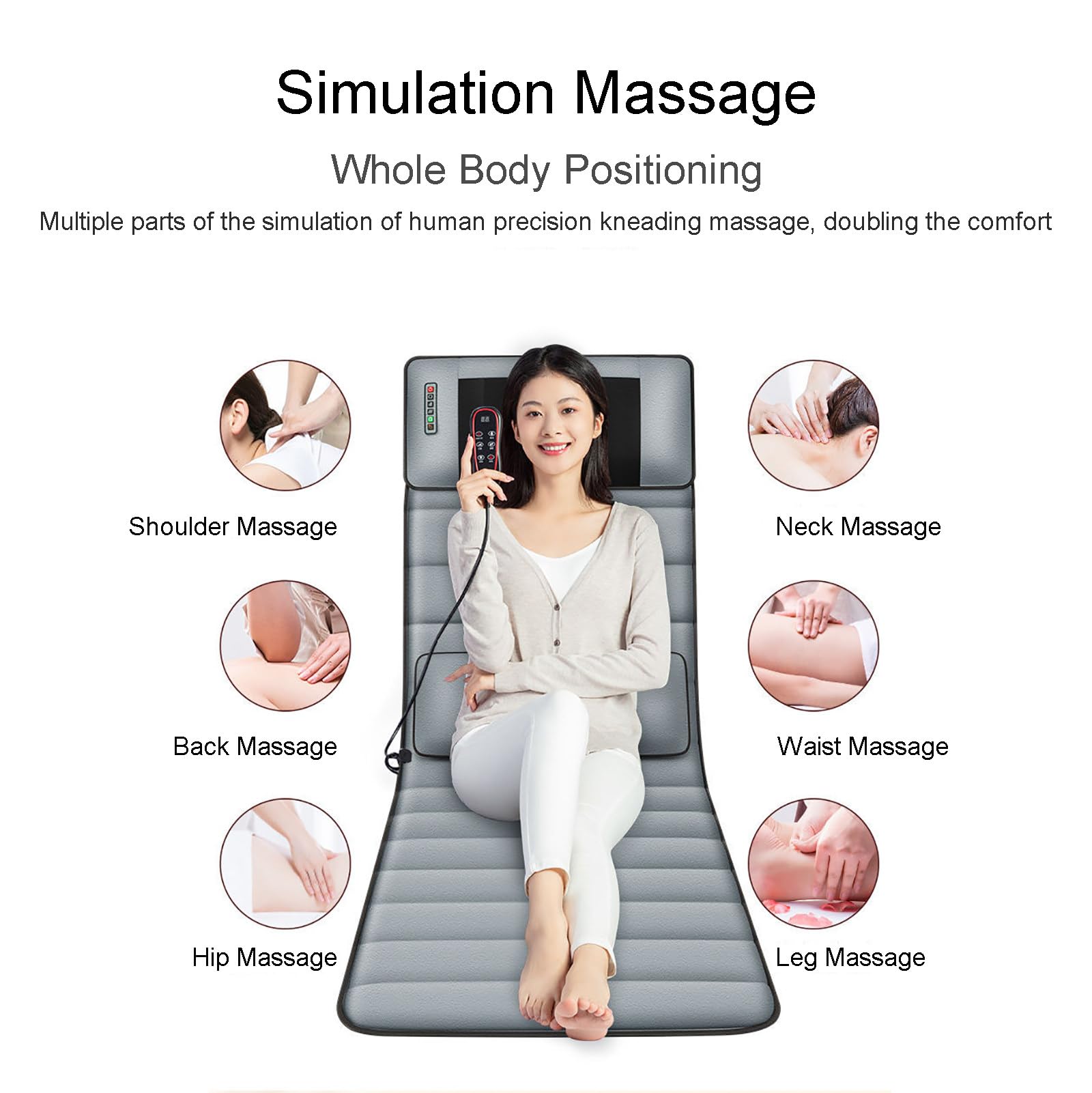 Esterilla de Masaje eléctrica de Cuerpo Completo con 30 Cabezales de Masaje de amasamiento Shiatsu para Cuello y 10 Motores vibratorios Que Proporciona Vibraciones Suaves para Promover la relajación