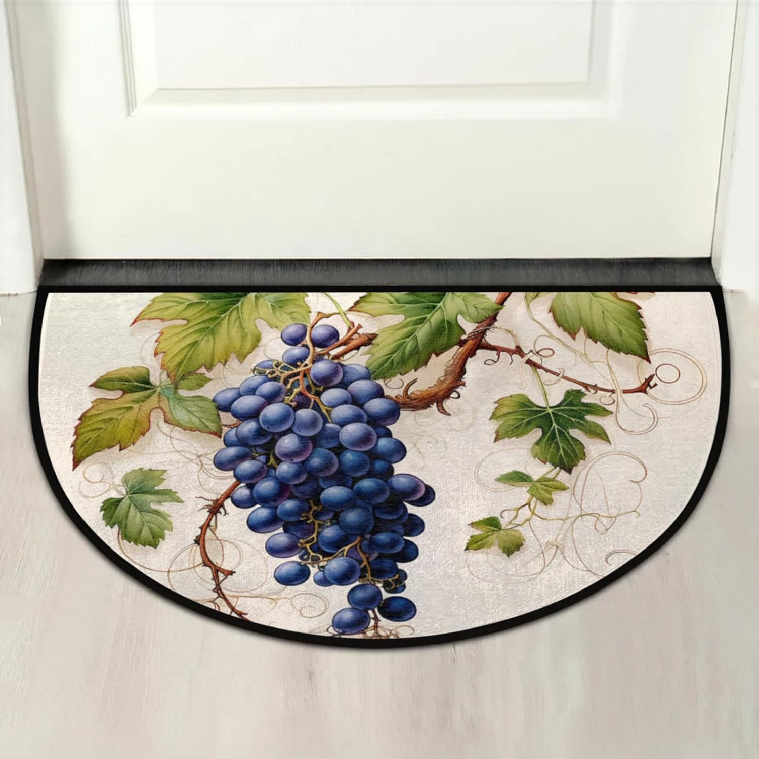 cfpolar Half Round Door Mat Fruit Grapes Green Leaves Non-Slip Semi Circle Area Rug Washable Semi Circle Floor Rug for Indoor Outdoor Living Room Bathroom Kitchen Patio Hearth Rugs Home Decoration