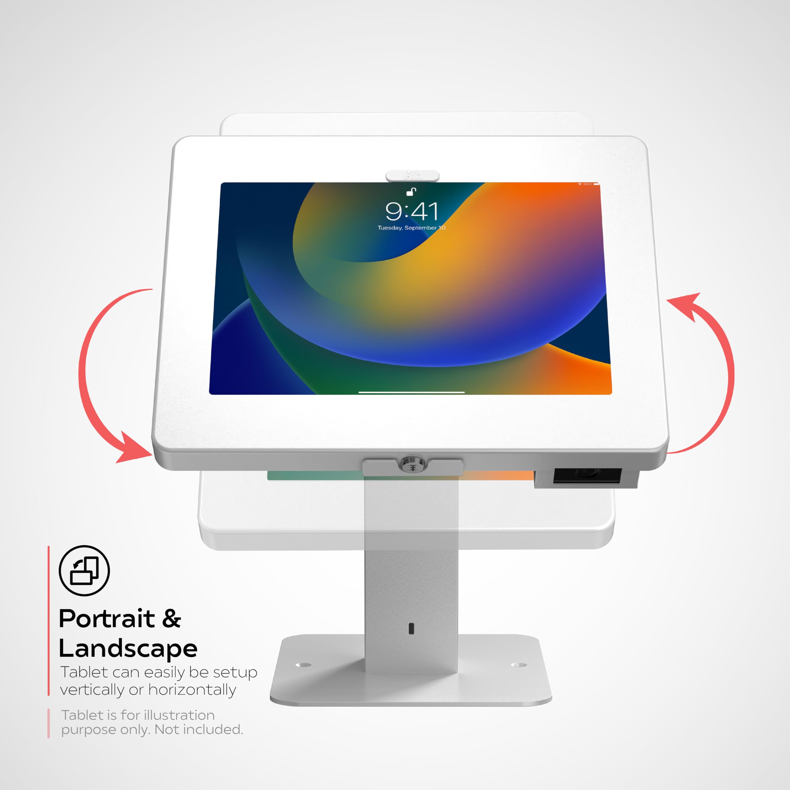 CTA Digital Supporto da scrivania girevole elegante con custodia di sicurezza e scanner di codici a barre per iPad 10a generazione A16, iPad Air 11" M3 e M2, Pro 11", Galaxy Tab A7 e altri, bianco