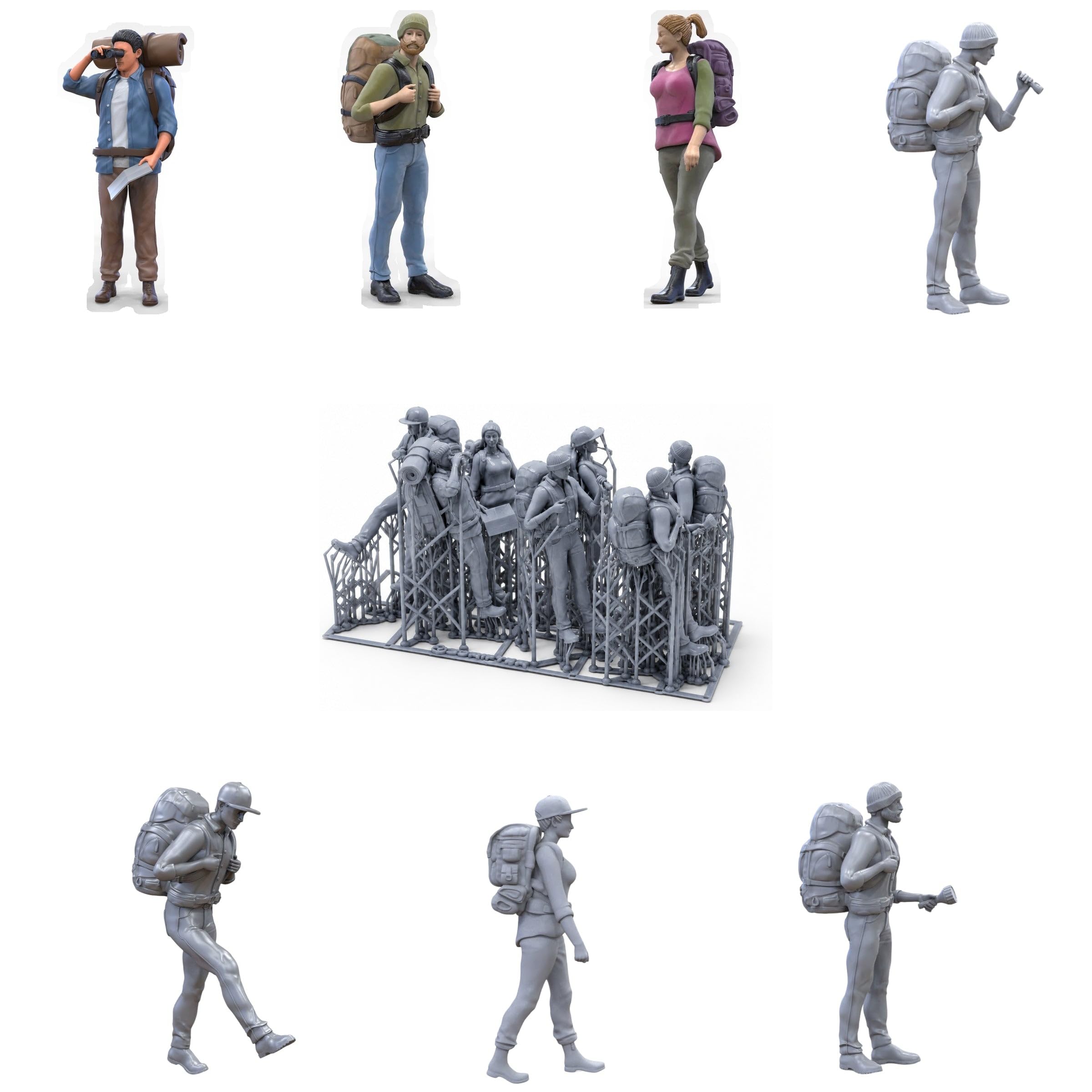 Generisch 3drifter-Miniatures Wanderer 1:18 (ca. 10,3 cm) – 7 Miniatur-Figuren unbemalt – Diorama & Modellbau