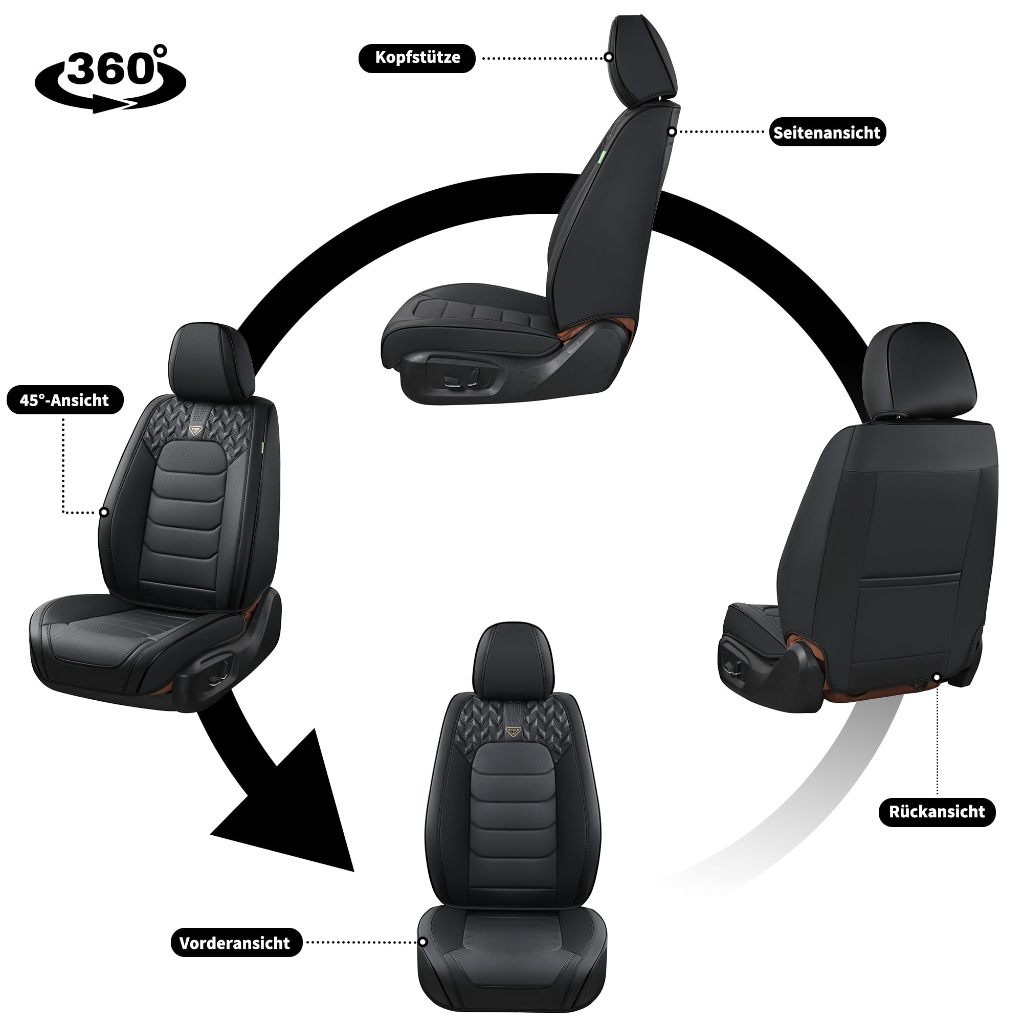 FLORICH Fundas para Asientos de Coche, Juego Completo Fundas para Asientos Delanteros y Traseros, Cuero, Universal, Impermeable, para Berlinas, SUV (Juego Completo, Negro