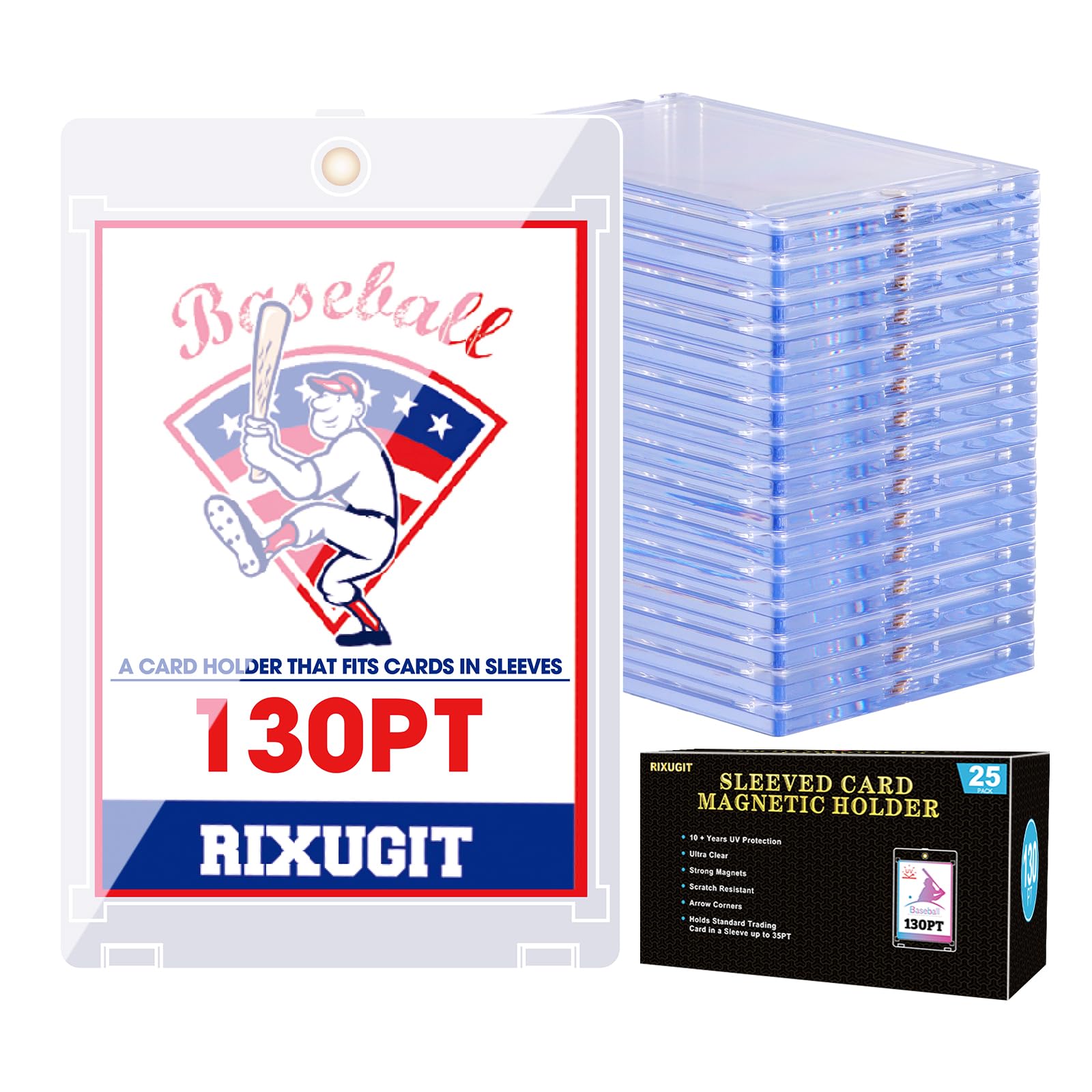 Amazon.com: 25-Pack Sleeved Magnetic Card Holders -130pt One Touch Card  Holder, with 2.63