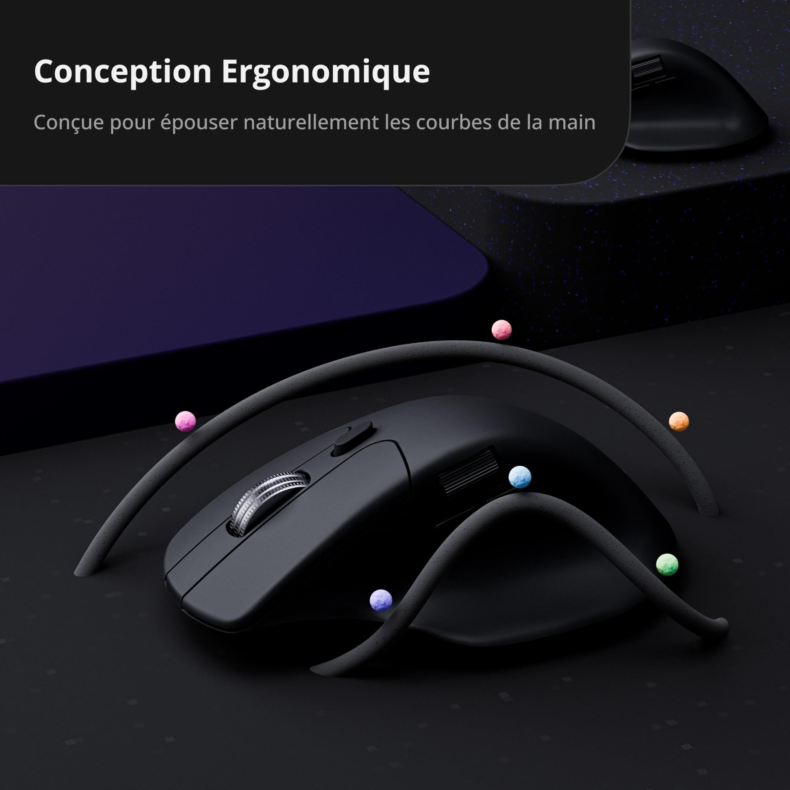 Keychron M6 Souris Silencieuse sans Fil, 2.4 GHz/BT 5.3/USB-C, 8000Hz, PixArt 3950, Molette en Métal, Autonomie Jusqu’à 120h, Programmable Via Launcher, Souris Gamer pour Windows, Mac et Linux, Noir
