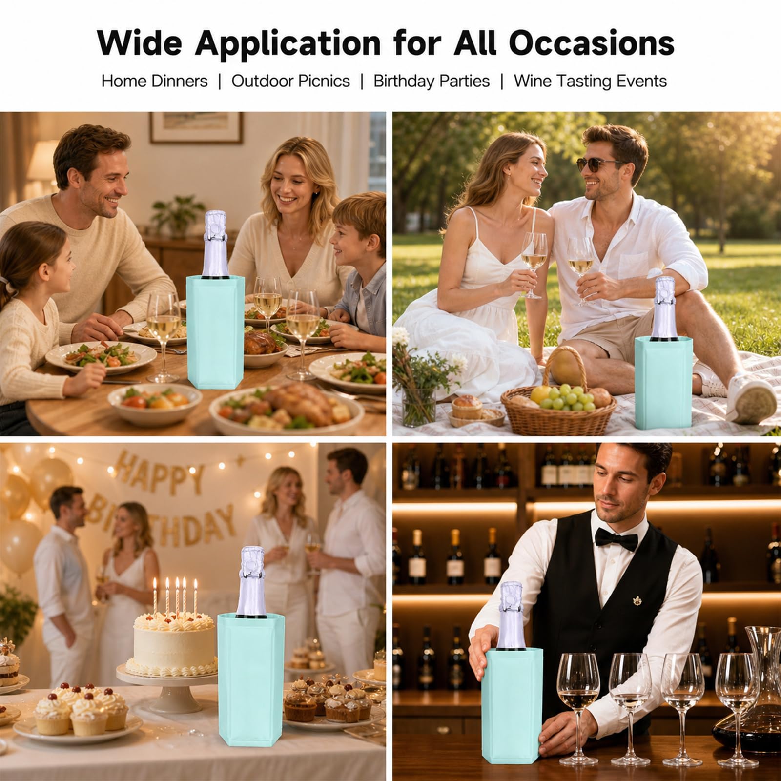 Reusable Gel Wine Sleeve – Freezable No-Ice Bottle Chiller for Wine, Champagne & Beer, Universal Fit 750ml Bottles, Outdoor Parties, Picnics & Gifts — Amazon image 6