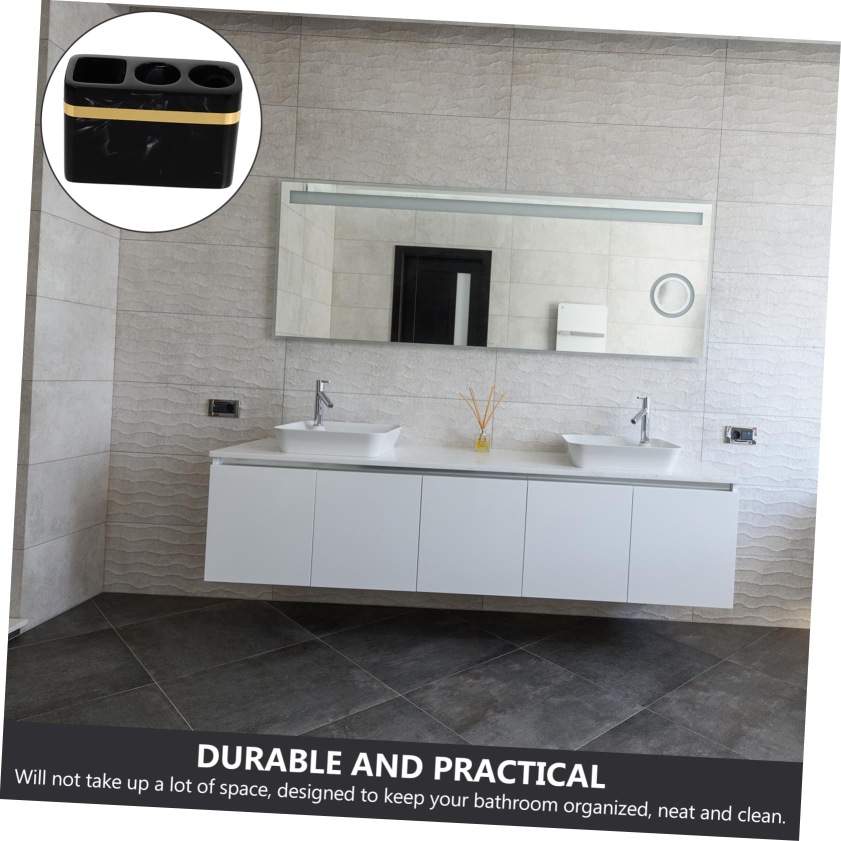Portaspazzolini da Bagno in Resina Nera, Organizer Lavabo Elegante | Superficie Liscia e Brillante, Resistente All'usura e Inodore, Adatto per Cucina e Hotel