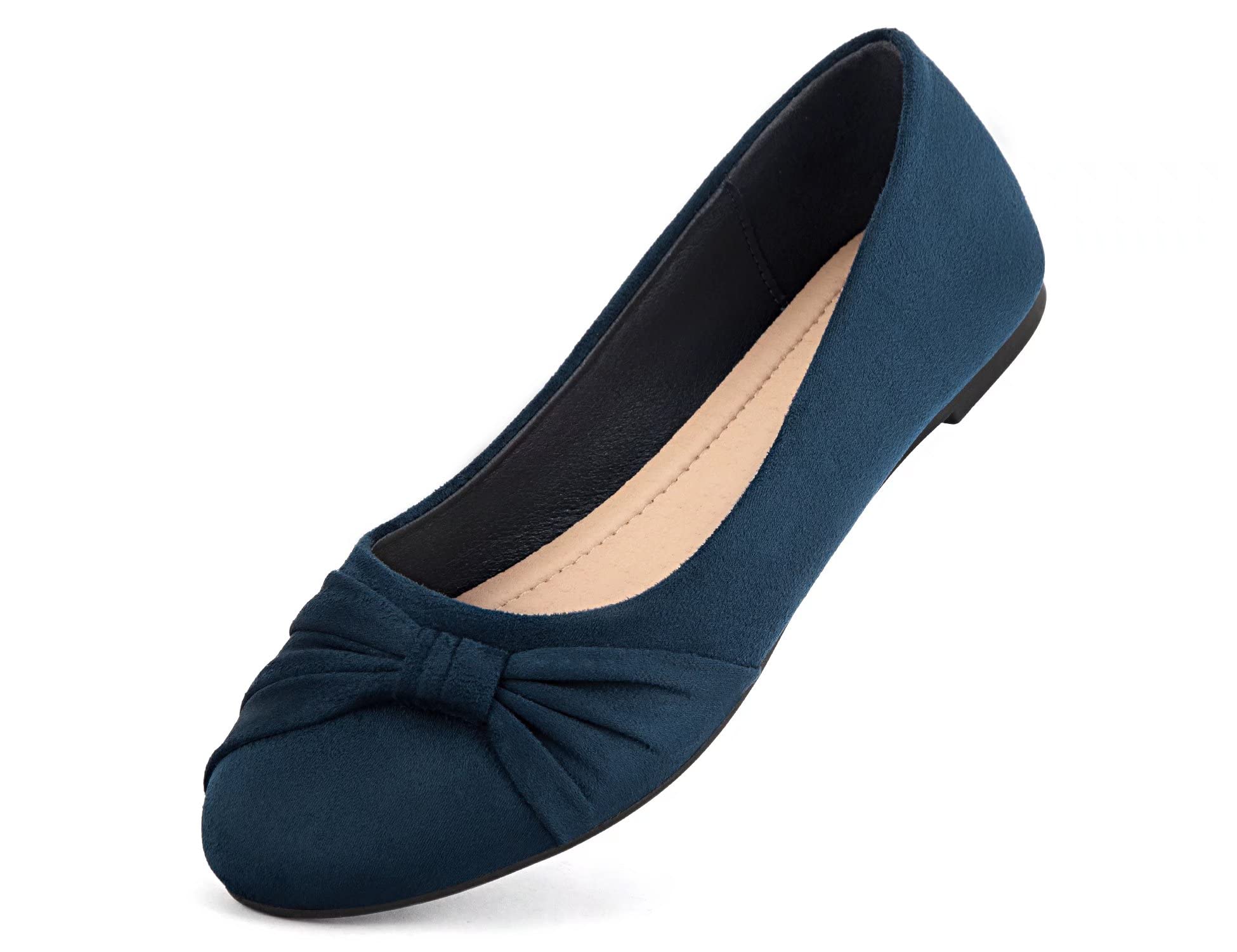 Women's Flats Shoes Faux Suede Round Toe Ballet Dressy Flats Comfortable Slip On Walking Shoes