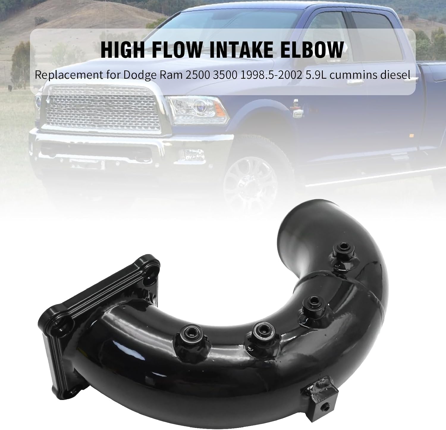 High Flow Intake Elbow with 4 Pcs 1/8 NPT Fitting, Replacement for Dodge Ram 2500 3500 1998.5-2002 5.9L Cummins Diesel