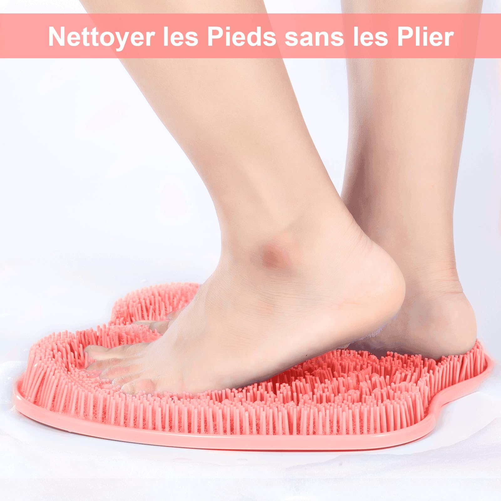 BESKAR Brosse Pieds Douche avec Ventouses Antidérapantes, Foot Spa Brosse pour Nettoyer et Exfolier Les Pieds, Pas de Flexion, Pied Acupuncture Mat pour Détendre Les Pieds