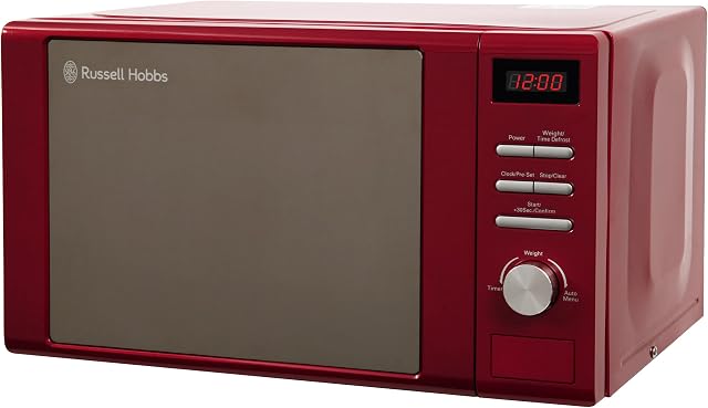 Russell Hobbs RHM2064R 20 Litre 800 W Red Digital Heritage Microwave with 5 Power Levels, Automatic and Weighted Defrost Settings, 8 Auto Cook Menus, Clock & Timer, Easy Clean