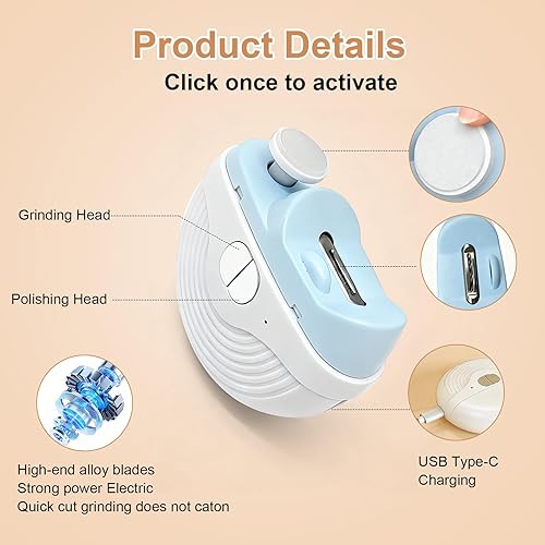 Miniatura 2 de Cortaúñas eléctrico, cortaúñas automático de 3 velocidades para uñas finas y gruesas con cabezales de molienda 2 en 1, luz LED y almacenamiento de