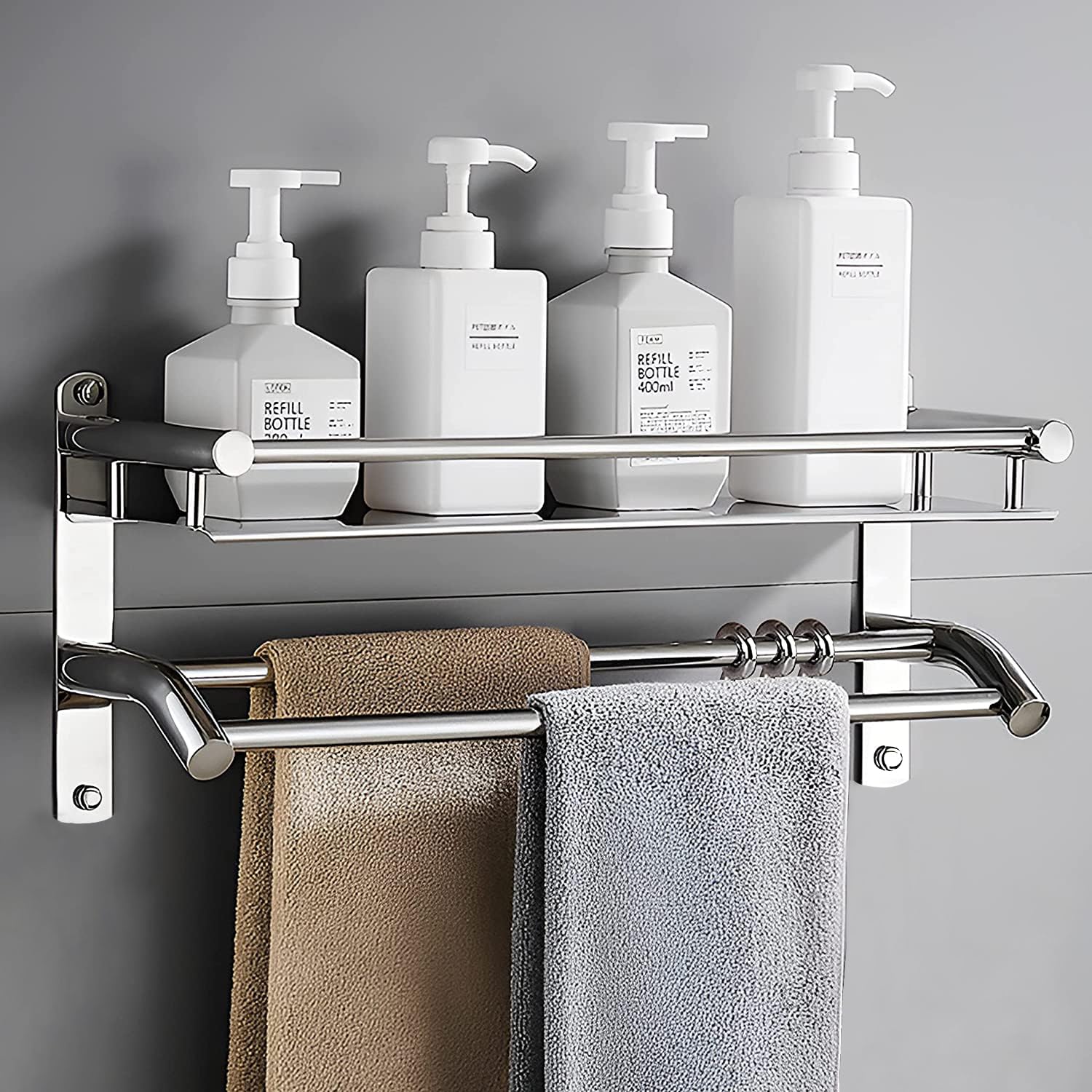 Primax Stainless Steel Bathroom Shelf/Rack with Towel Holder/Towel ...