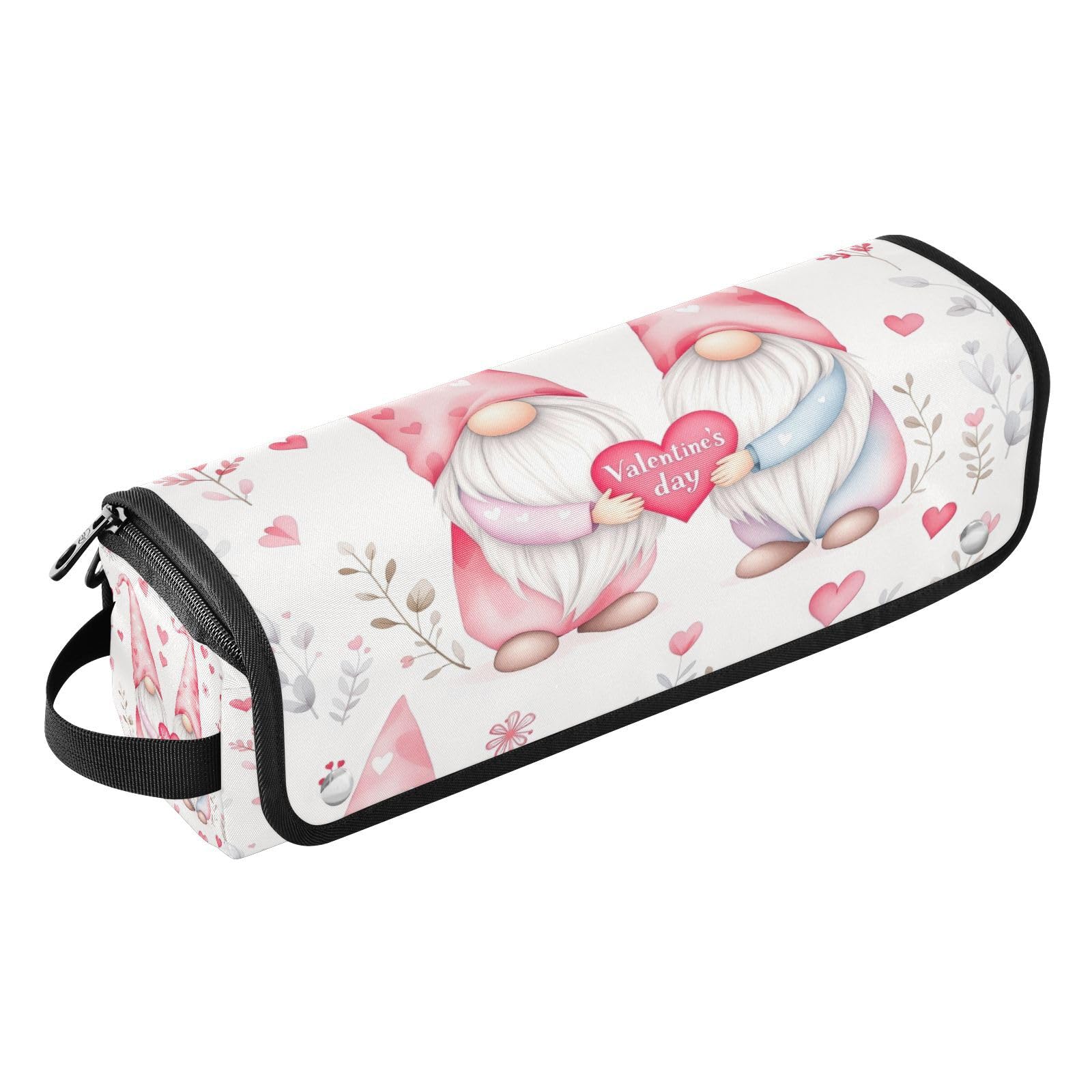 Cute Valentines Gnomes Hair Tools Travel Bag Portable Hair Accessory Organizer with Heat Resistant Mat 2 in 1