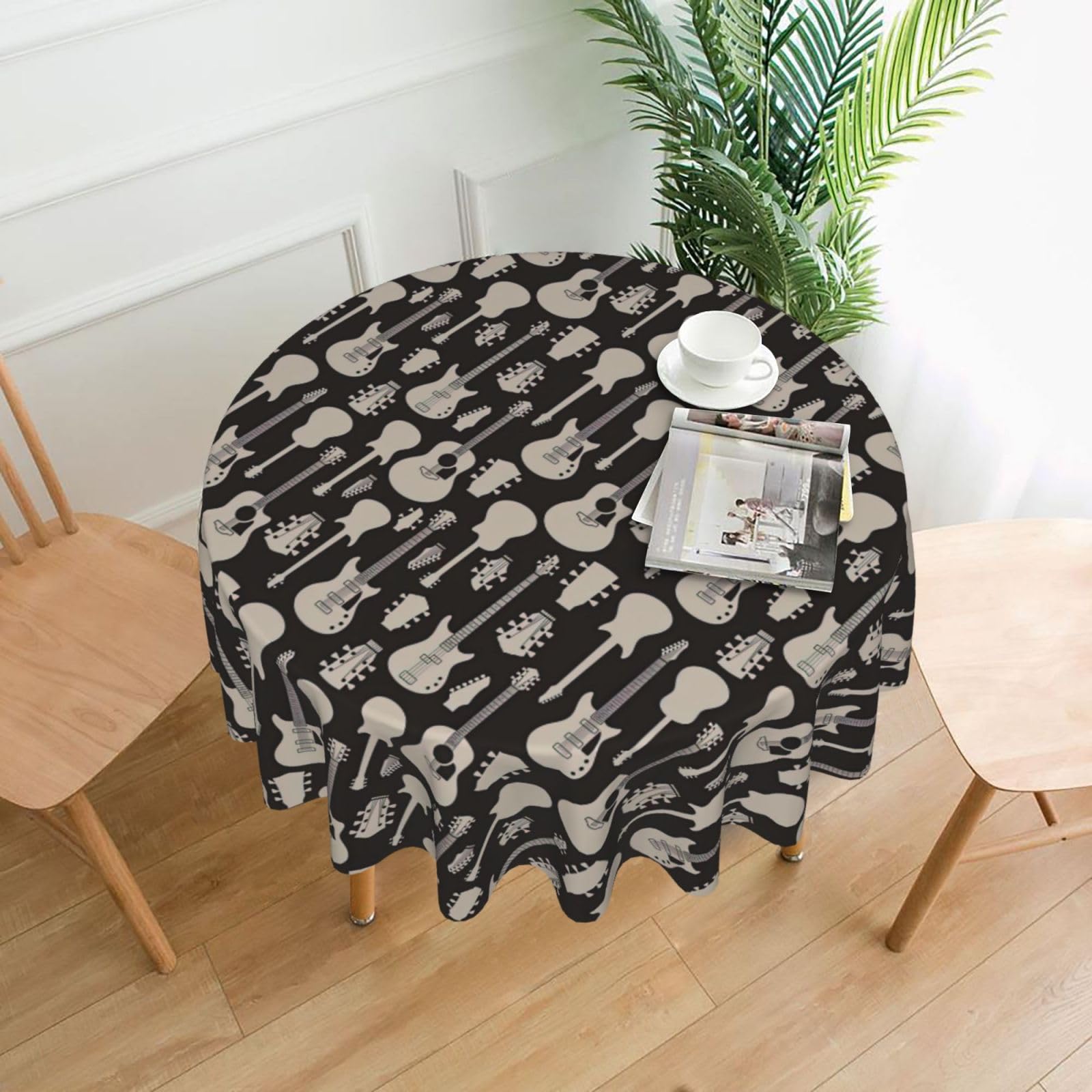 SDEGTHO Guitar pattern Print Modern Retro Round Tablecloth 60in Polyester Fabric Cover for Party Dining Table Washable
