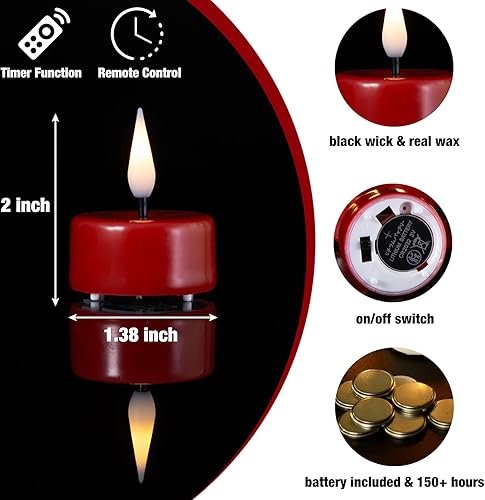 Miniatura 2 de Eywamage Juego de 10 velas votivas de cera roja sin llama con pilas remotas, velas votivas LED parpadeantes