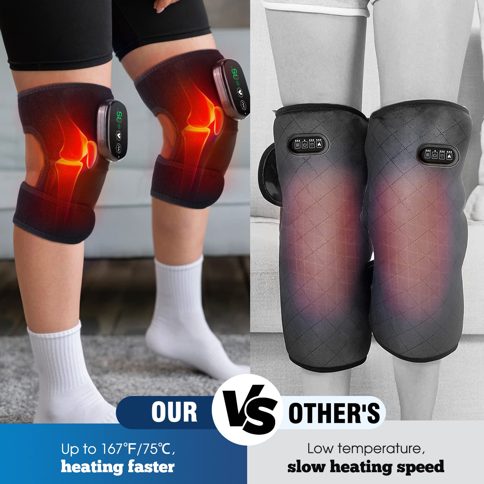 MOAJAZA Knee Massager with Heat and Vibration, Heating Pad for Knee Shoulder Elbow, Heated Knee Brace for Arthritis with Massage