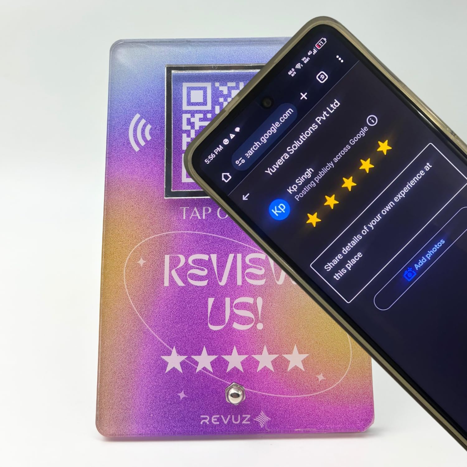 REVUZ Luxe Online Review Stand | Premium Acrylic Standee for Easy Online Review | NFC Tap/QR Code Scan (M10) 2