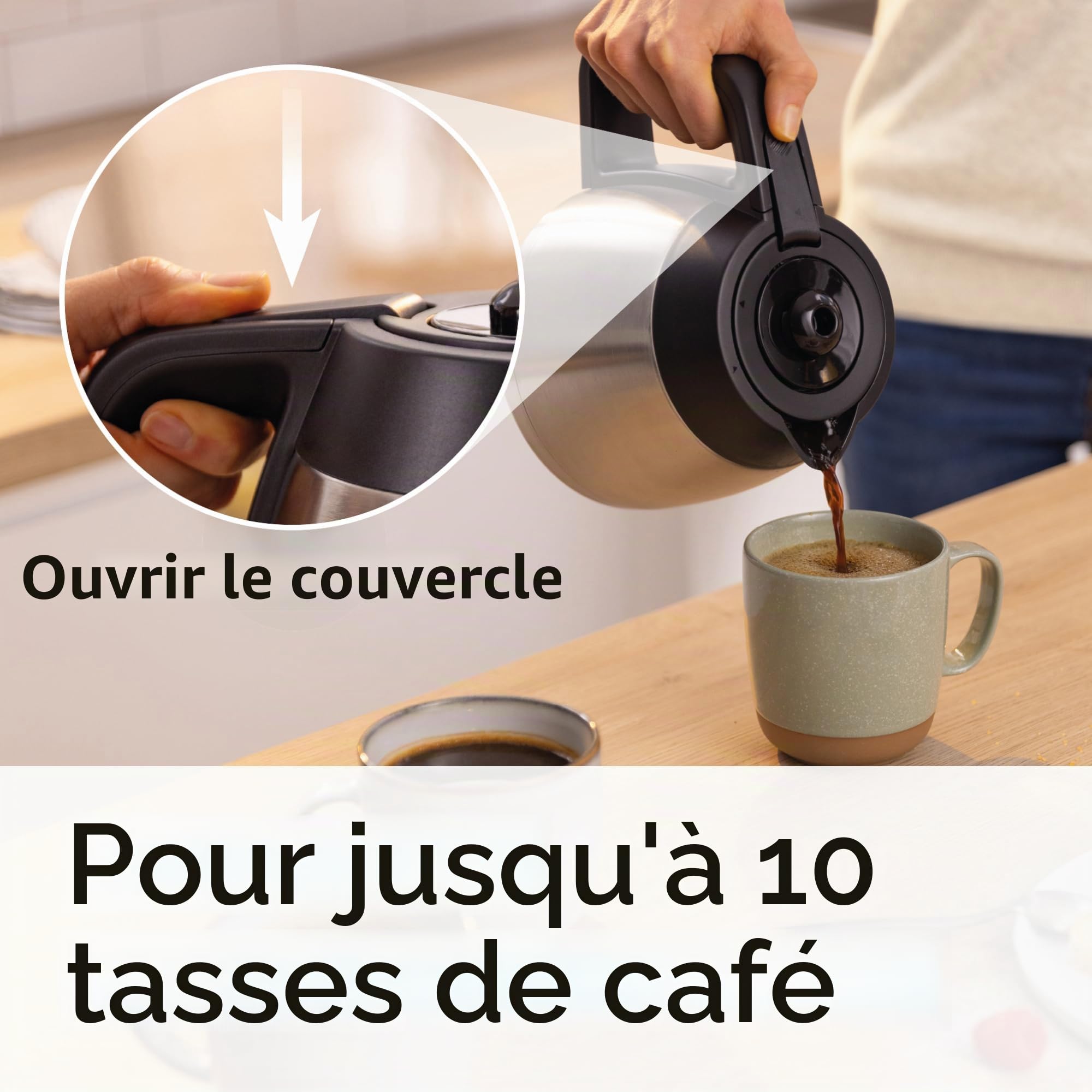 Bosch, machine à café filtre,MyMoment,réservoir d'eau amovible,verseuse isotherme en acier inoxydable à double paroi,arrêt automatique,AromaPlus, fonction Anti-Goutte, détartrage facile,noir,TKA6M273