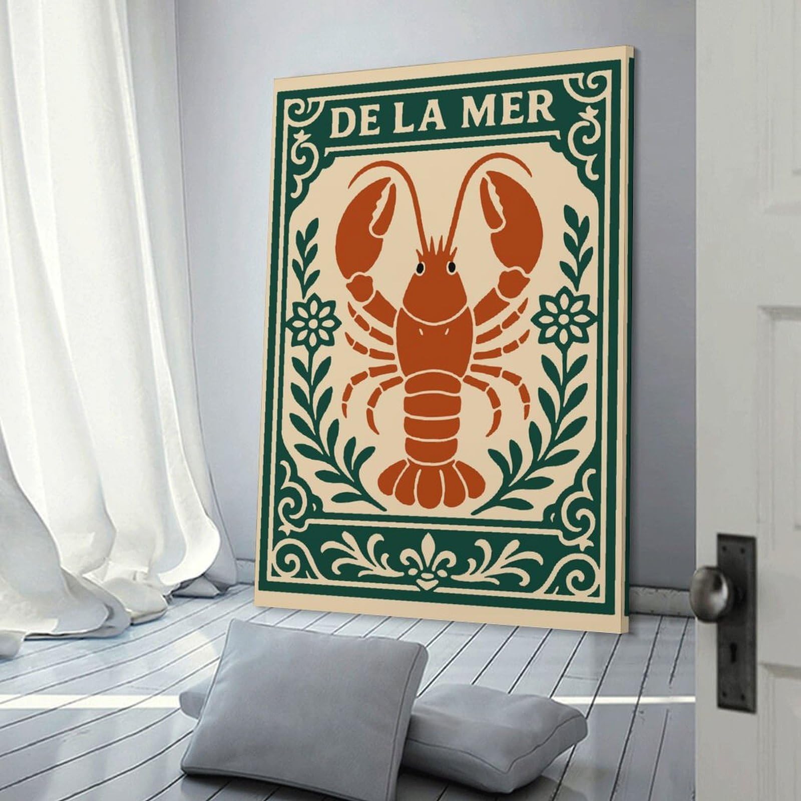 Junmoney Hanging Wall Art Lobster De La MerVintage, 20x30inch(50x75cm), for Small Homes, Bedrooms Or Open Spaces, Wall Decor with Flexible Room Appeal
