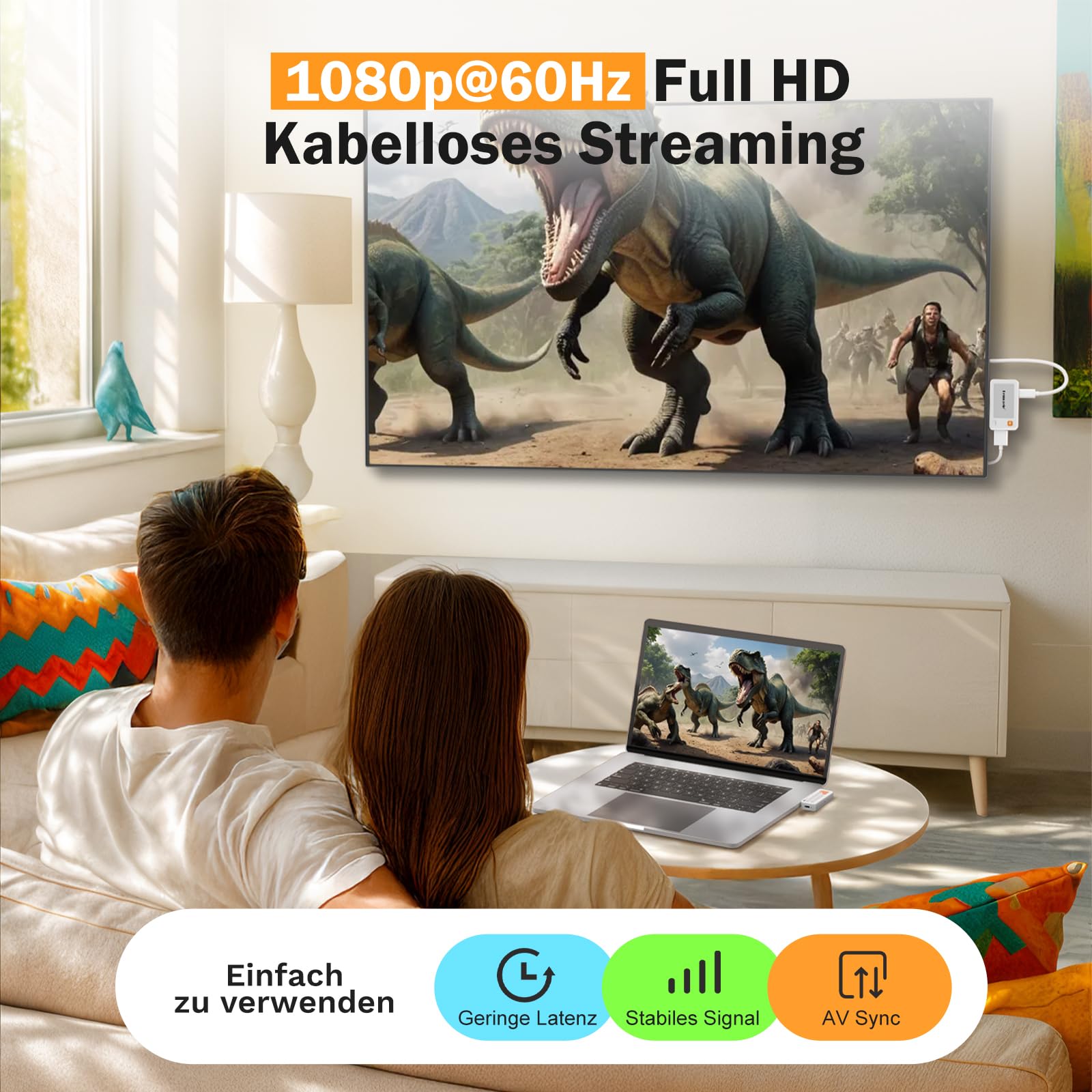 Lemorele Wireless USB C Transmitter and HDMI Receiver, 5G 50M Plug & Play HDMI Funkübertragung für Streaming Video Audio von DP-fähigem USB-C Laptop/Notebook zu Monitor/Projektor