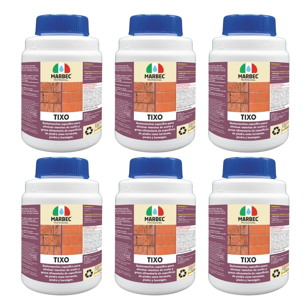 MARBEC TIXO 1KGX6PZ Quitamanchas específico para eliminar manchas de aceite y grasa alimentaria de los suelos (barro, piedra, mármol, hormigón, etc.).