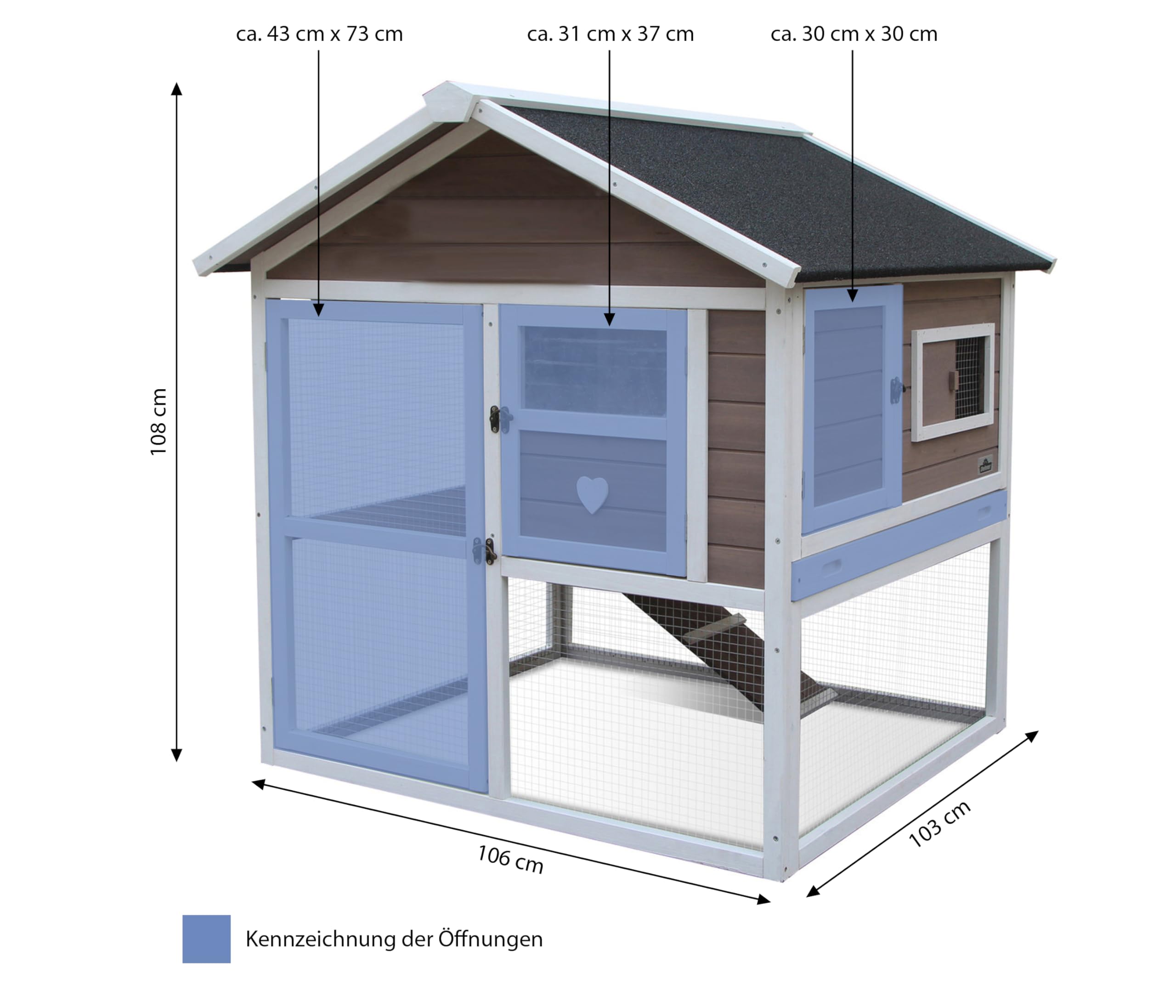 Dehner Nagerheim Happy Home Castel, ca. 108 x 103 x 106 cm, Tannenholz, weiß/hellbraun
