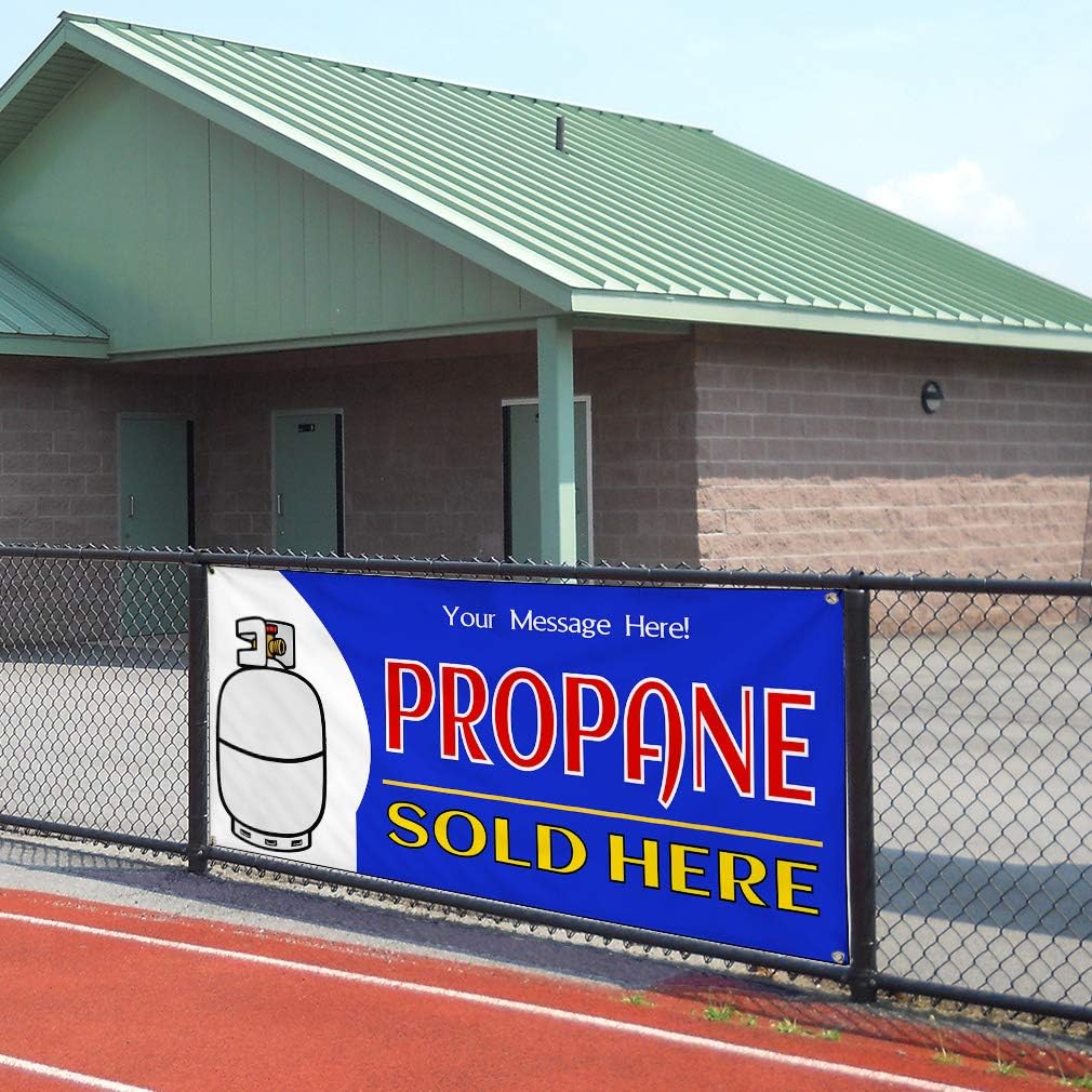 Custom Industrial Vinyl Banner Propane Sold Here Style C Personalized Text 4 Grommets 24x48Inches