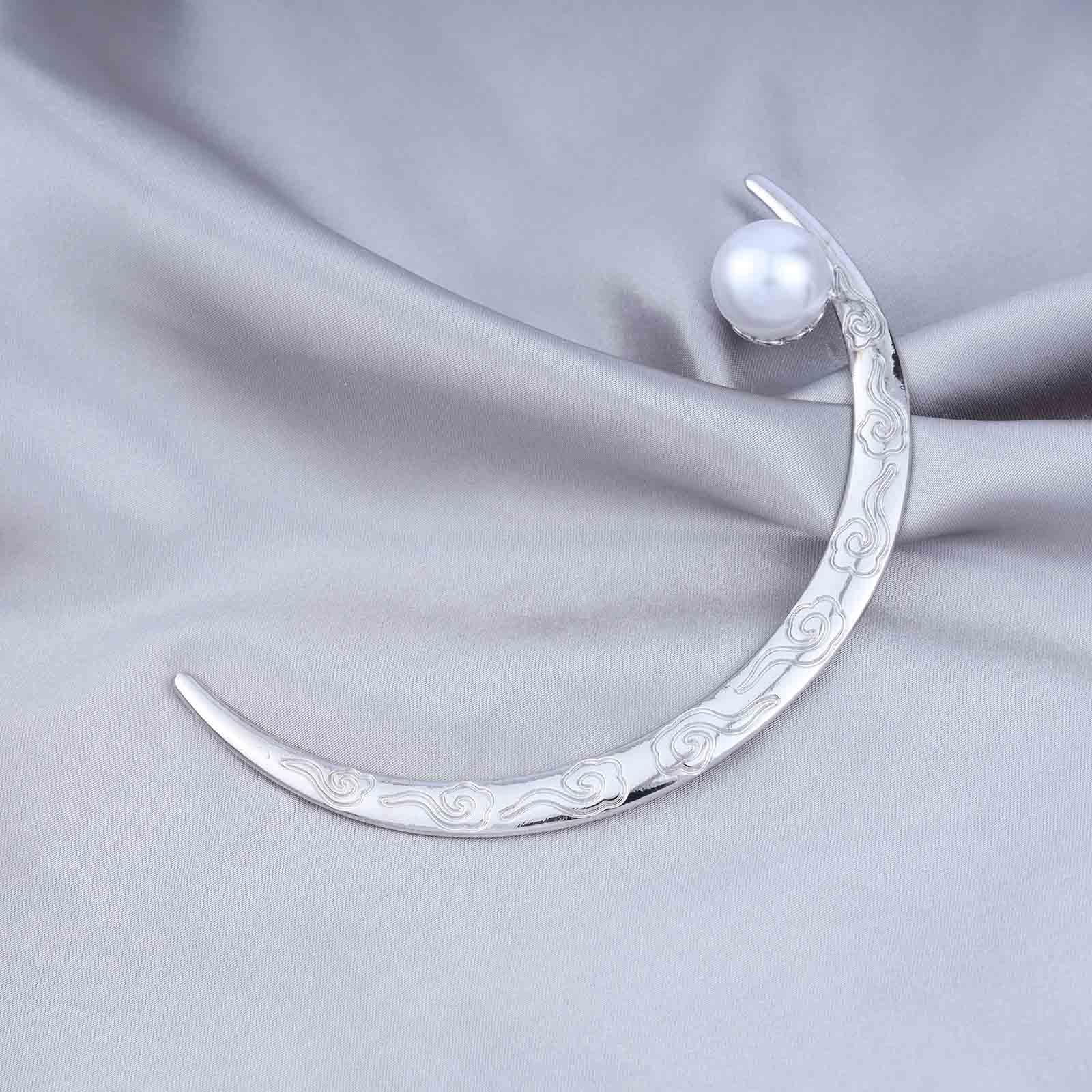 Moon Plate Hair Fork（silver） Aneneiceera Vintage Moon Hair Stick Pins Moon Pearl Hair Fork