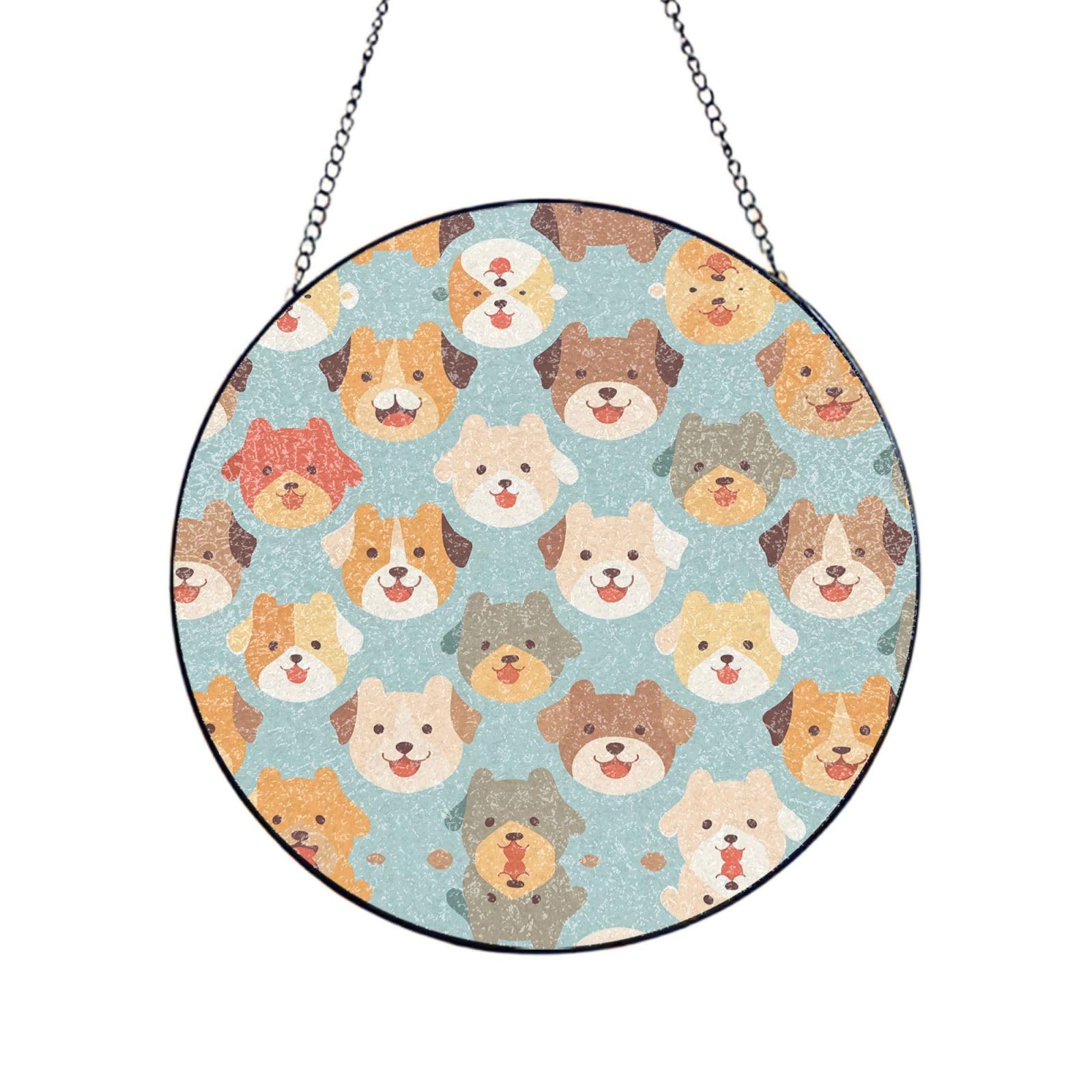 Phayah Puppies Print Glass Window Hanging Sun Catchers Suncatcher Decor For Birthday For Home Garden Porch 12in（30cm）