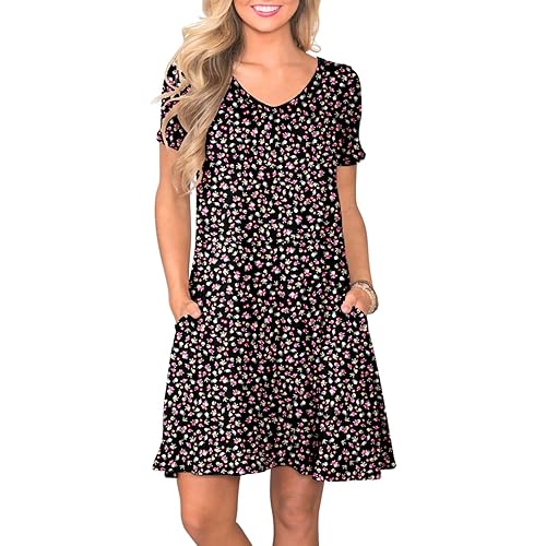 Women's Casual T Shirt Dress Summer Short Sleeve Swing Dresses with Pockets