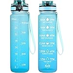OLDLEY Water Bottle, 32oz Motivational Sports Water Bottle with Time Marker - Times to Drink - Tritan, BPA Free, Wide Mouth Leakproof, Luca (1 Bottle)