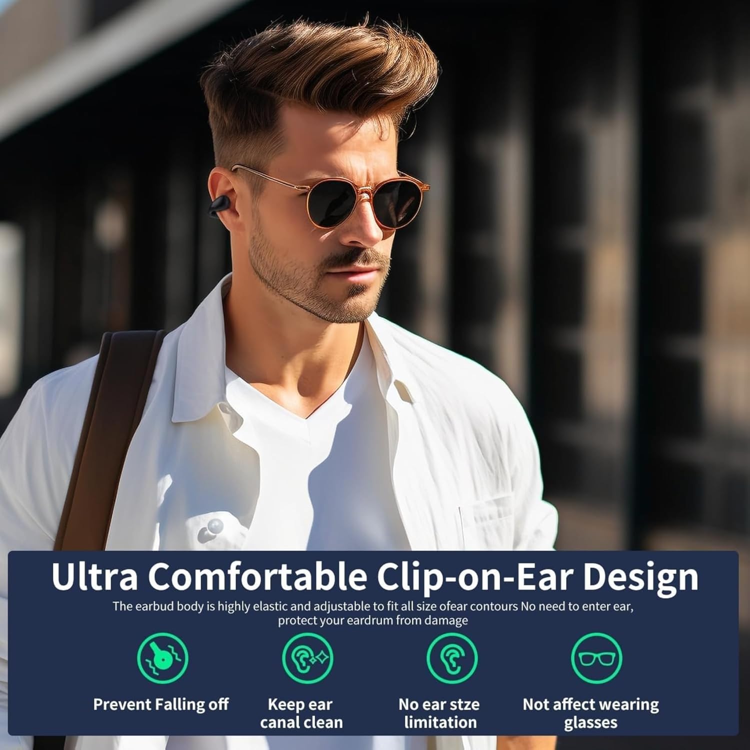 Open Ear Clip Wireless Earbuds Bluetooth 5.3, Sports Earphones Built-in Microphone with Earhooks & Ear Hook, Wireless Charging Case & Display, Waterproof Fitness Headphones for Running