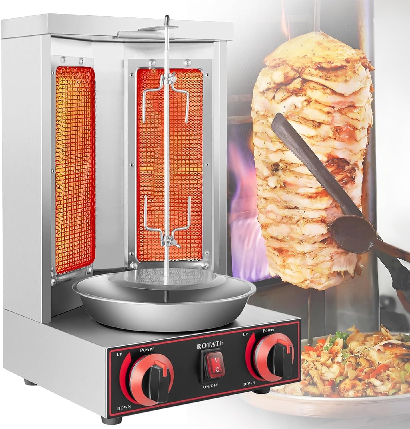 Shawarma grill gazowy, pionowy grill gazowy, stal nierdzewna, z 2 palnikami, do użytku domowego i komercyjnego