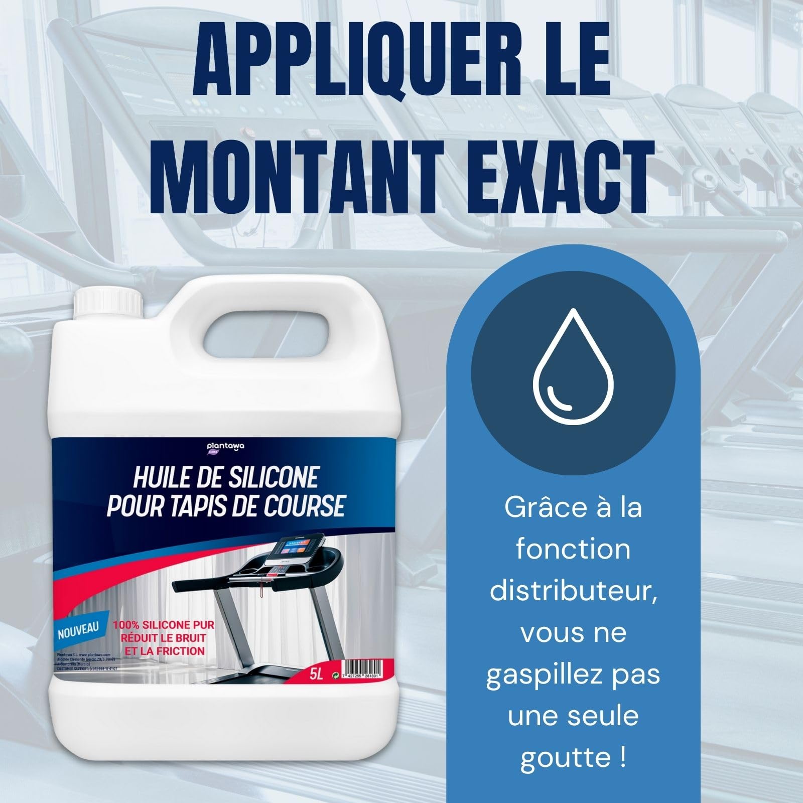 Plantawa Huile de Silicone pour Tapis de Marche 5L | Réduit le bruit et la friction et Maximise la performance. 100% Pure Lubrifiant Silicone. Préserve la durabilité du tapis de course.