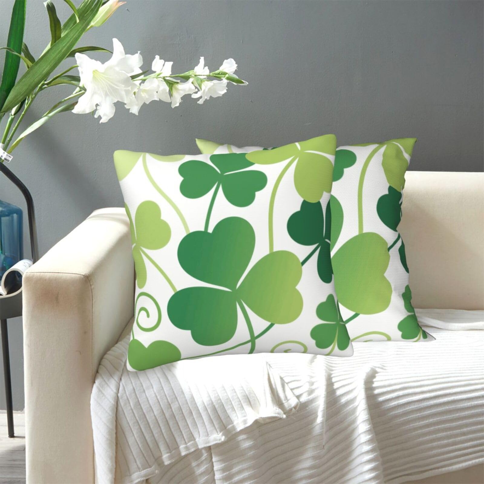 FekiLoot Decorative Throw Pillow Covers Modern Farmhouse Pillowcase Double Sided Cozy Cushion Cover for Sofa Couch Bed 18"X18" Green Clover Leaves