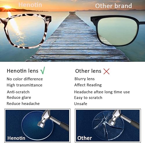 Miniatura 5 de Henotin Paquete de 4 lentes de lectura con bloqueo de luz azul para mujeres y hombres, lectores de computadora con bisagra de resorte, anteojos