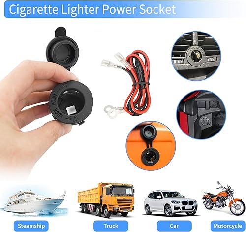 Miniatura 6 de Enchufe para encendedor de cigarrillos de automóvil de 12 V, impermeable y a prueba de polvo, para automóvil, camión, moto, barcos, cuatrimoto