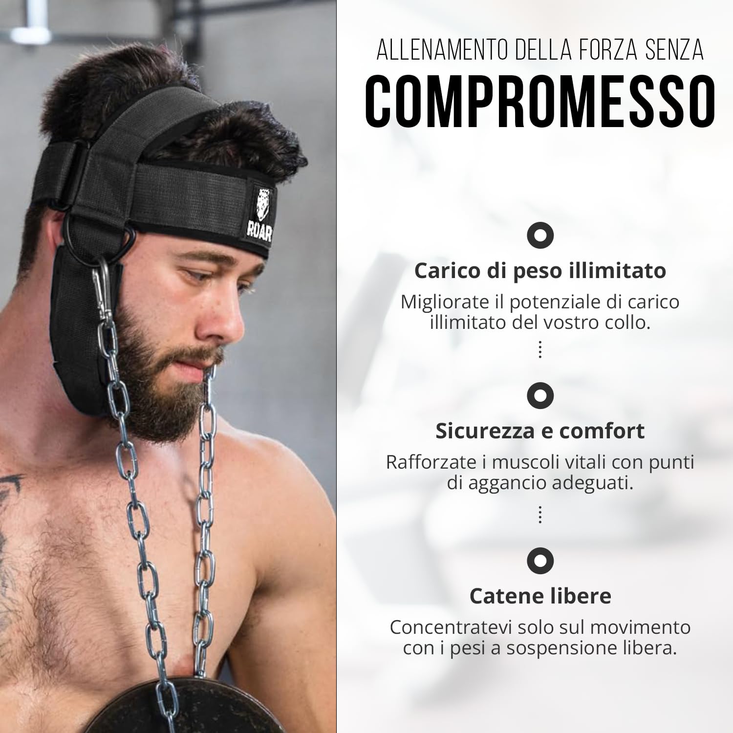 Roar® Imbracatura sollevamento pesi Allenatore per sollevamento pesi Cintura spessa Collo per sviluppo allenamento Cappello Resistenza Forza Costruttore muscolare Catena Esercizio Sollevamento