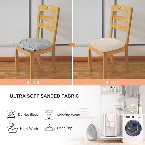 Miniatura 5 de Gute Asientos para silla, funda de asiento de gamuza con lazos elásticos y botón, extraíble y lavable, protector para silla tapizada de comedor,