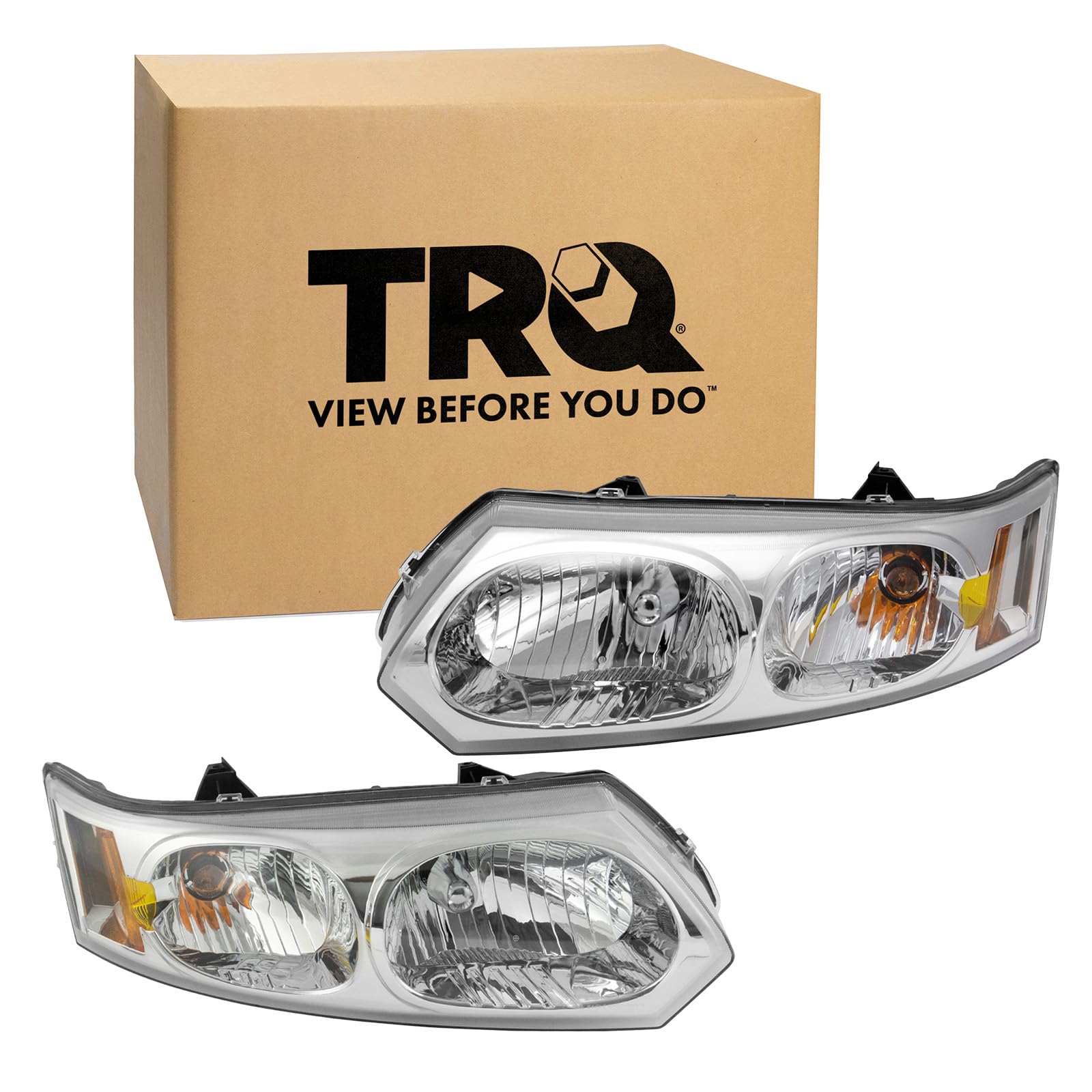 TRQ 2 Piece Headlight Assembly Set Driver &amp; Passenger Side Compatible with 2003-2007 Saturn Ion Sedan GM2502231 GM2502244 GM2503231
