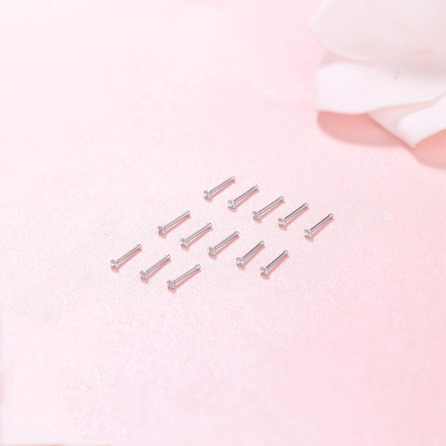 Sllaiss 12Pcs Nose Studs Rings Made with Austrian Crystal Piercing Pin Body Jewelry 1.5mm Surgical Stainless Steel 4 Prongs Setting Nose Stud Piercing Jewelry Set - Image 4