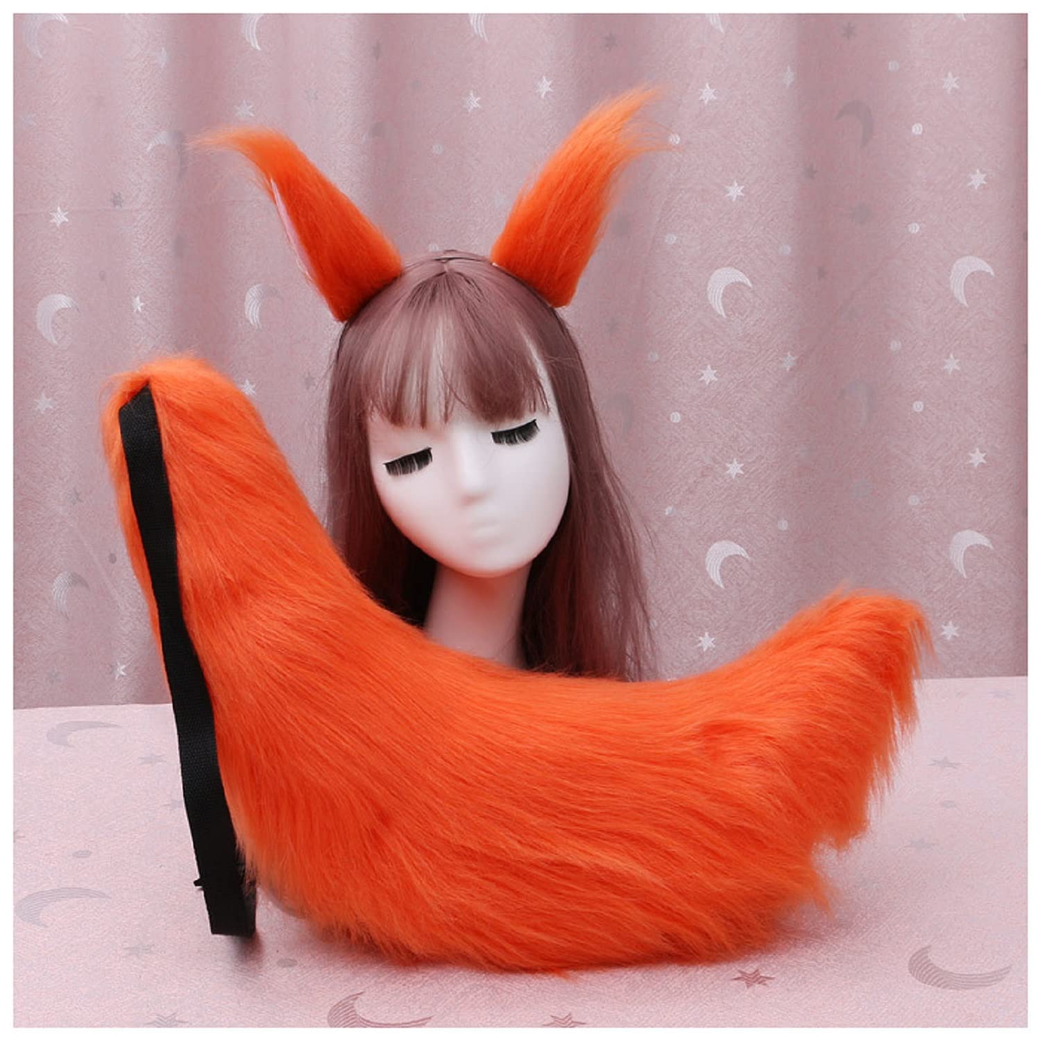 Fxaelian Faux Fur Animal Big Tail Fox Cat Dog Wolf Tail Set Halloween Cosplay Party Costume Accessory: Orange