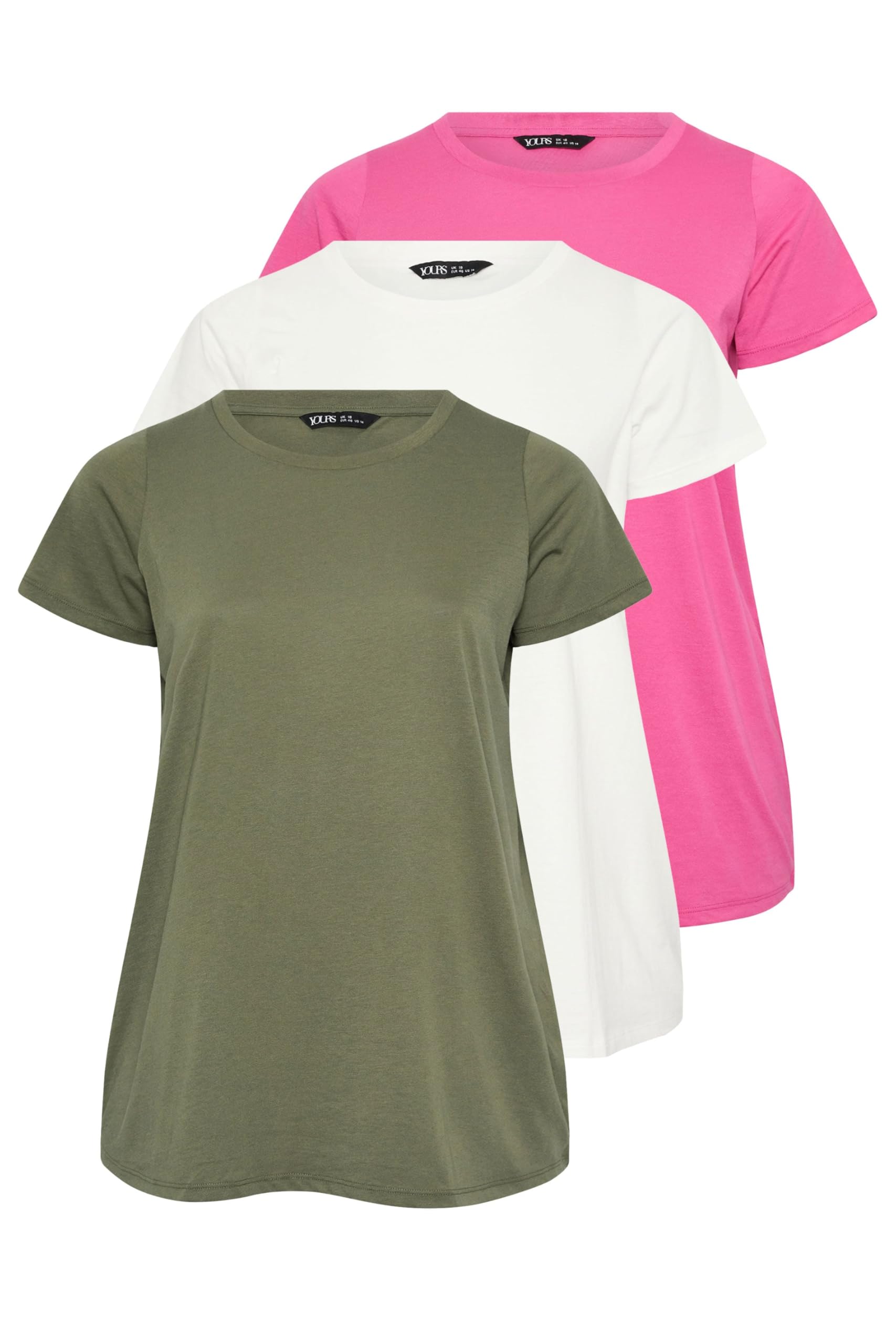 Yourset 3 Pack Curve Khaki Green & Pink Core T-Shirts - Women's - Plus Size Curve