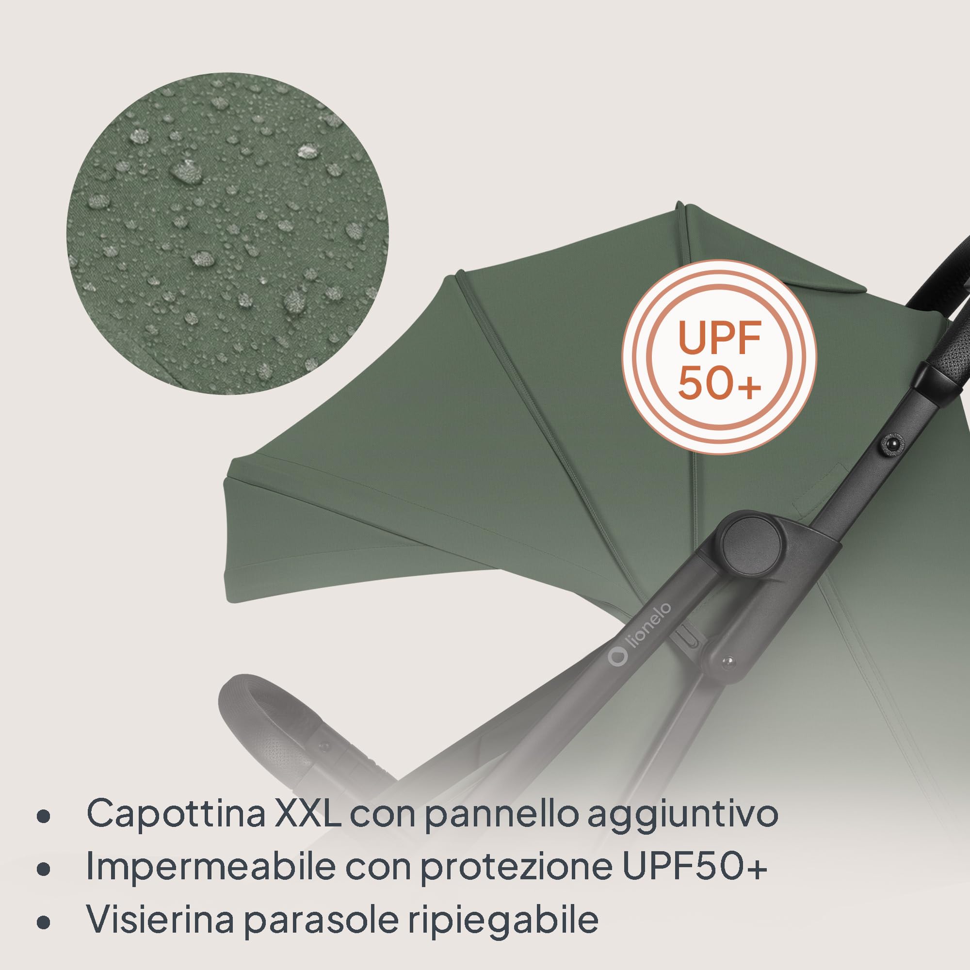 Lionelo TANSI Passeggino Leggero Compatto fino a 22 kg Pieghevole con Chiusura Automatica a una Mano, Ruote GravelTech Ammortizzate, Schienale Reclinabile, Cappottina Ventilata, Dri Seat Traspirante