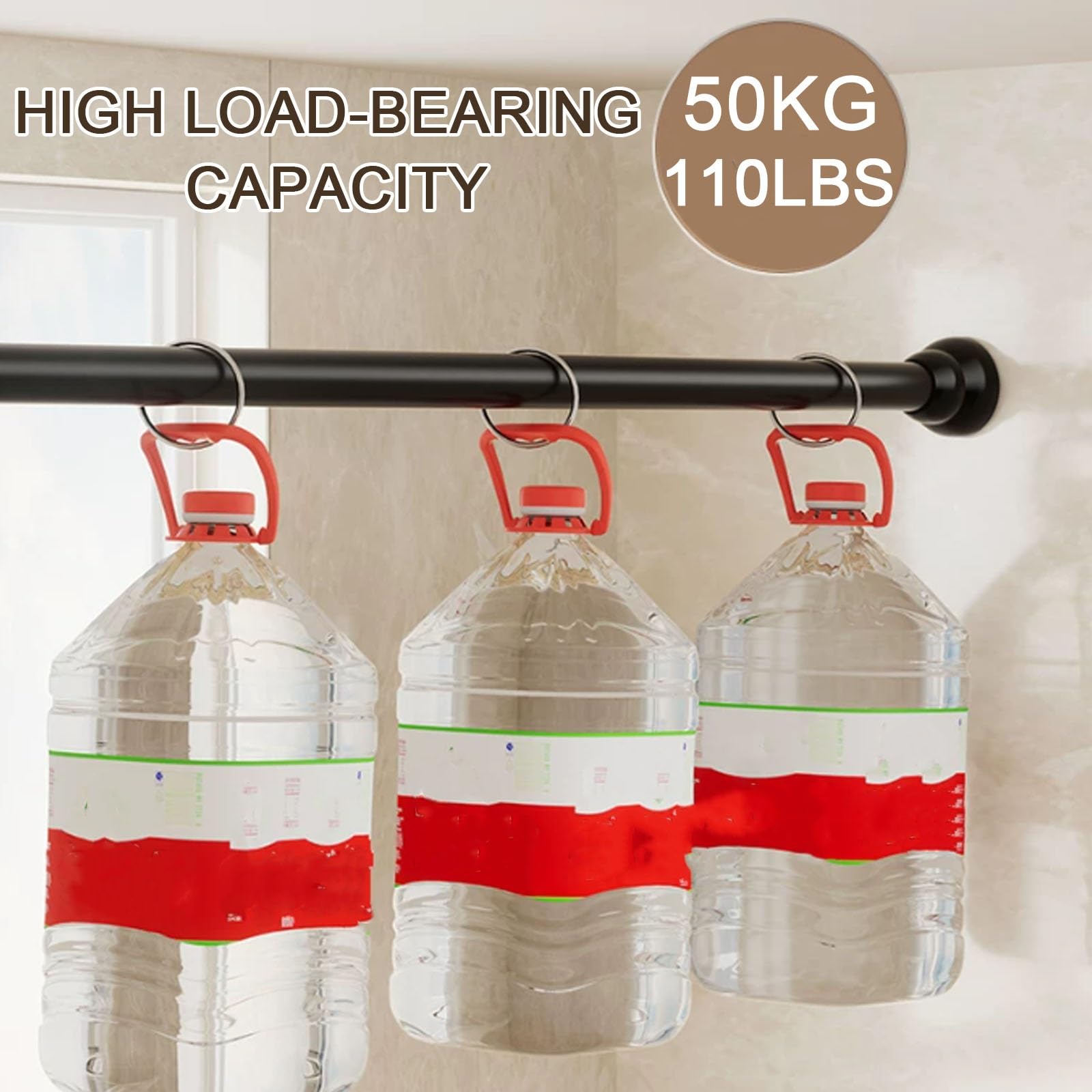 Senza Fori Bastoni per Tende, Antiscivolo Bastone Tenda Estensibile, Ideale per Soggiorno, Camera da Letto, Bagno, Armadio, Cucina(Gray,88-130cm/35-51in)