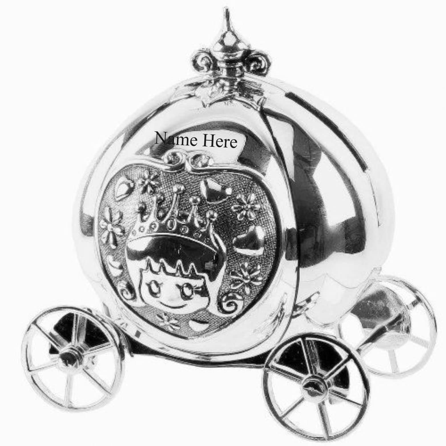 Silver [Custom] Personalised Engraved -Plated Cinderella Pumpkin Carriage Bank Money Box Christening / Birthday / Baby Gift