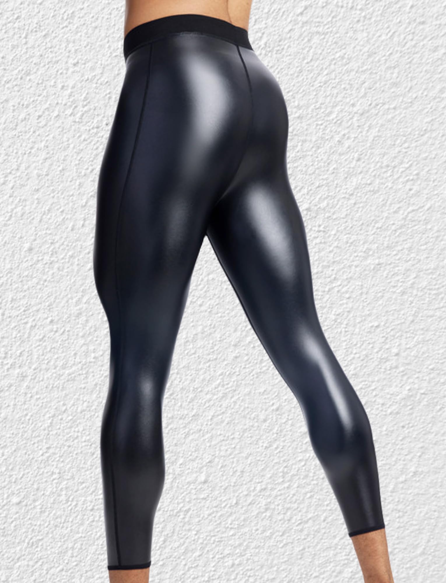 Pantaloni in Pelle Elasticizzati Moto Leggings Sportivi da Uomo Pantaloni Aderenti Vita Alta Pants con Effetto Bagnato Clbuwear