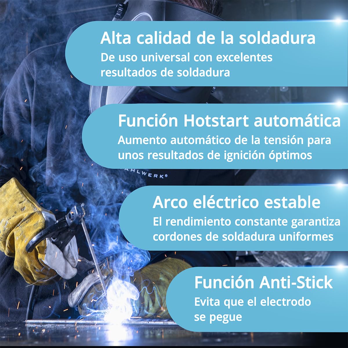 STAHLWERK Soldadora de electrodos 160 MD – Equipo completo – Máquina de soldar MMA/Electrodo, 160 A, uso flexible sin gas, compacta y ligera, ampliable a DC TIG, Anti-Stick, refrigeración inteligente